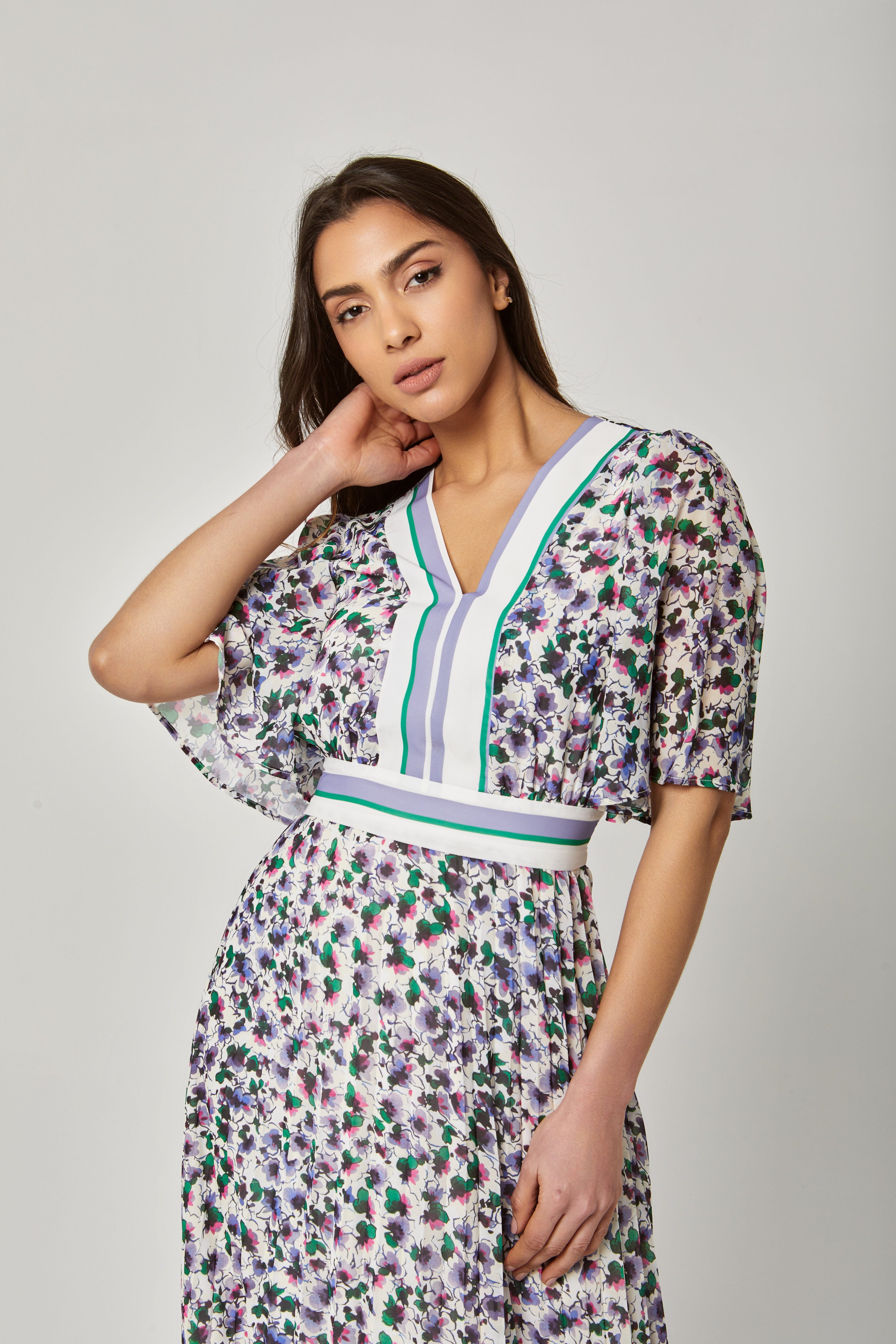 داليدرس فستان طويل مورد مخصر نص كم فراشة نسائي أرجواني