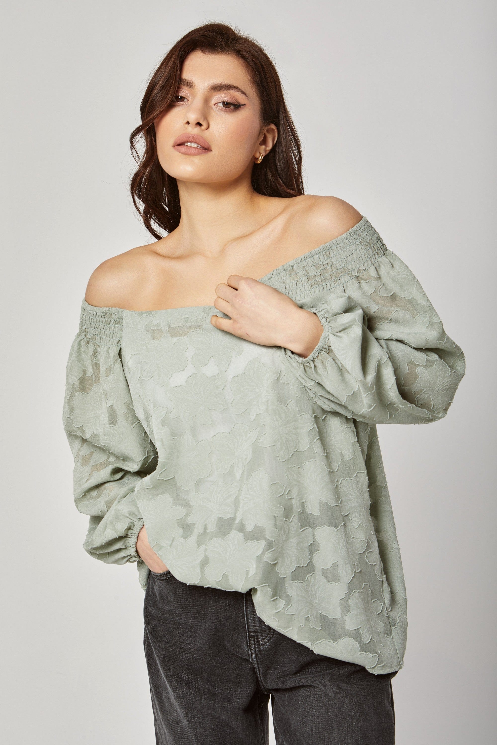 داليدرس بلوزة أوف شولدر واسعة كم طويل واسع نسائي