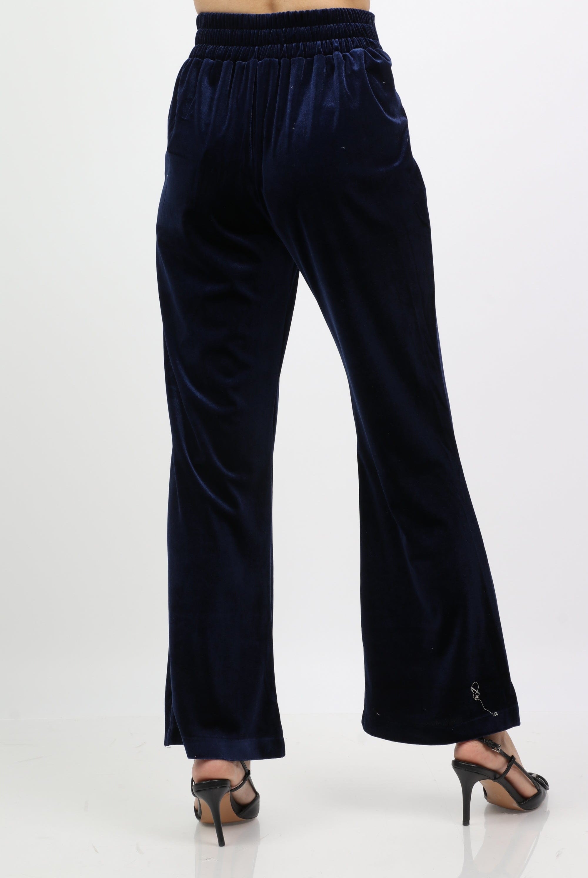 داليدرس بنطال مخمل نسائي وايد ليج أزرق داكن