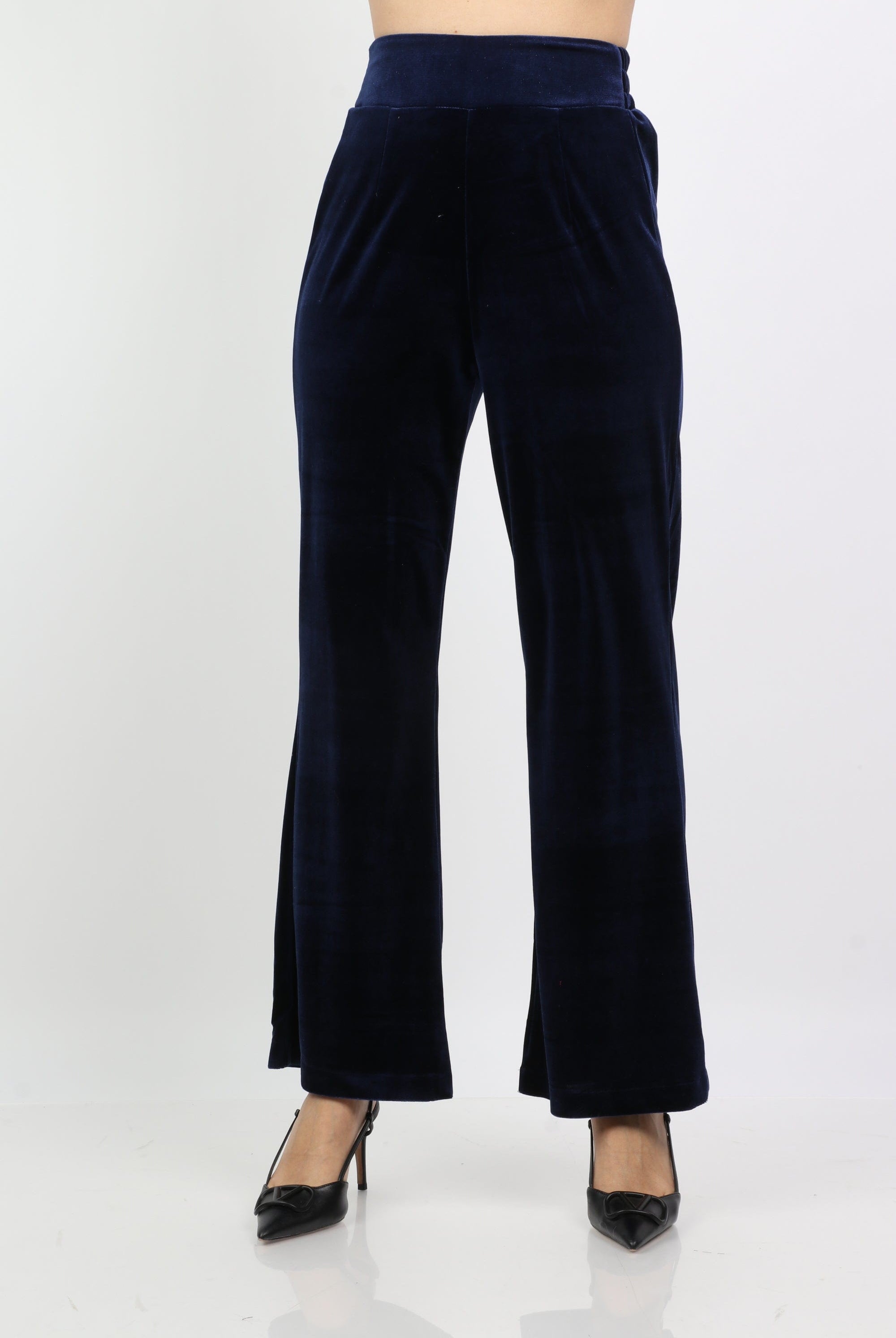 داليدرس بنطال مخمل نسائي وايد ليج أزرق داكن