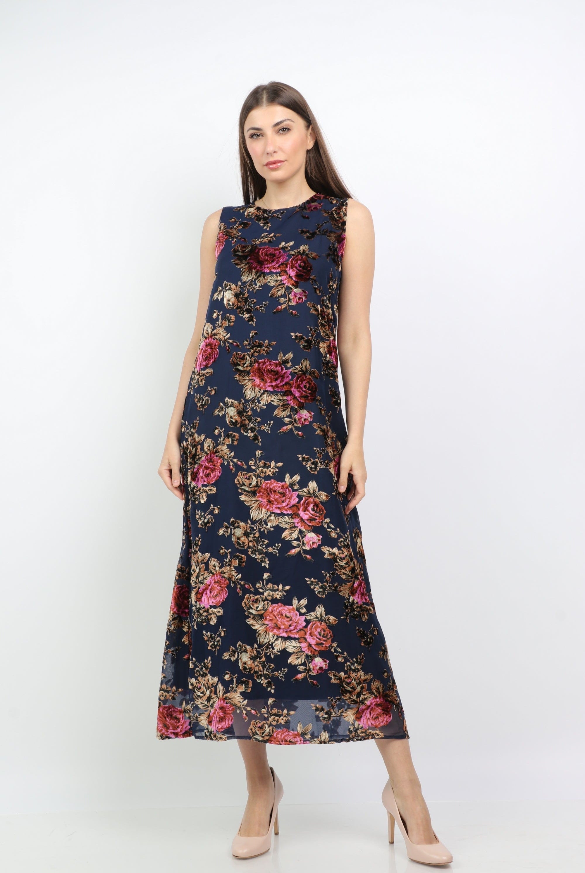 داليدرس فستان مورد طويل نسائي أزرق داكن