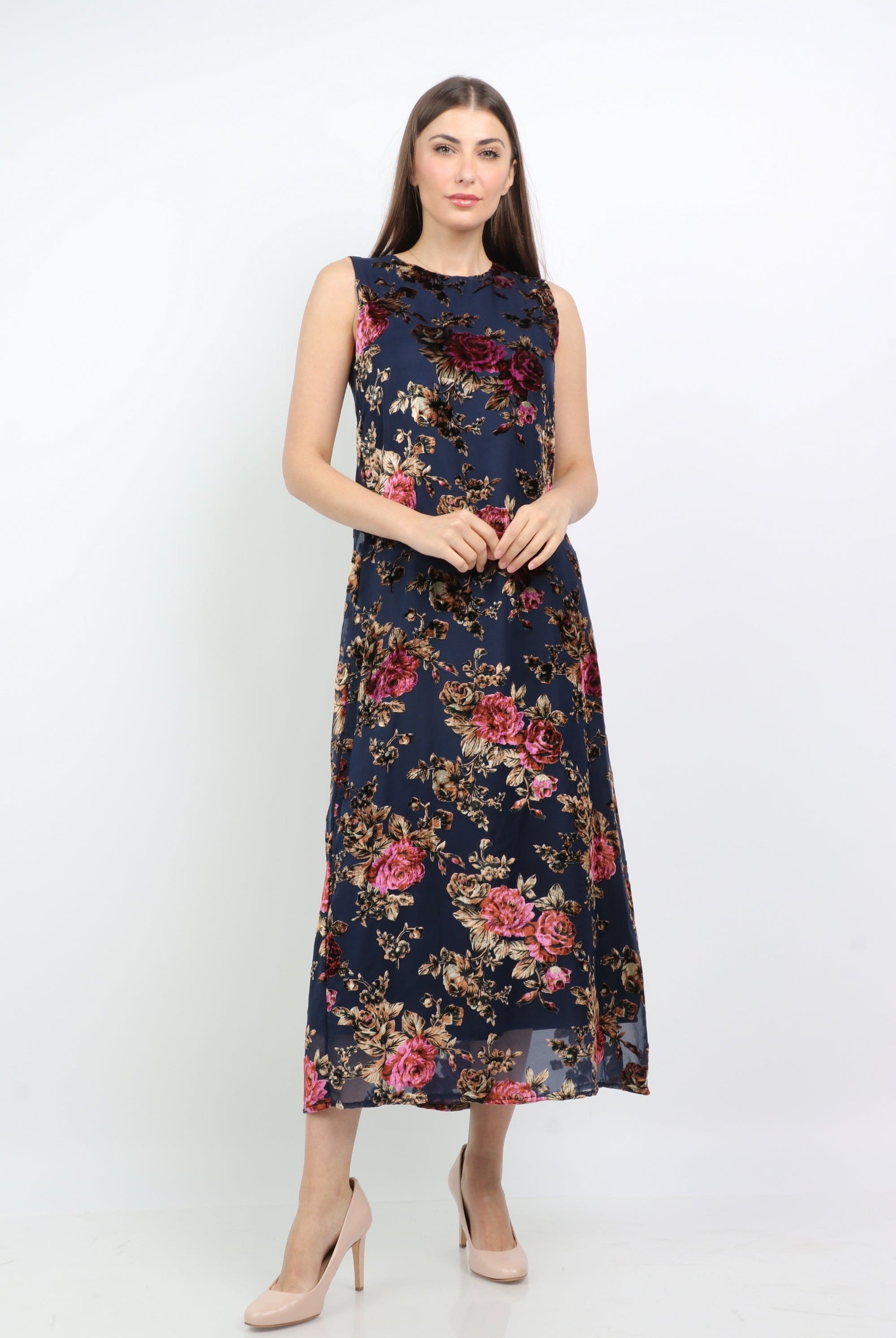 داليدرس فستان مورد طويل نسائي أزرق داكن