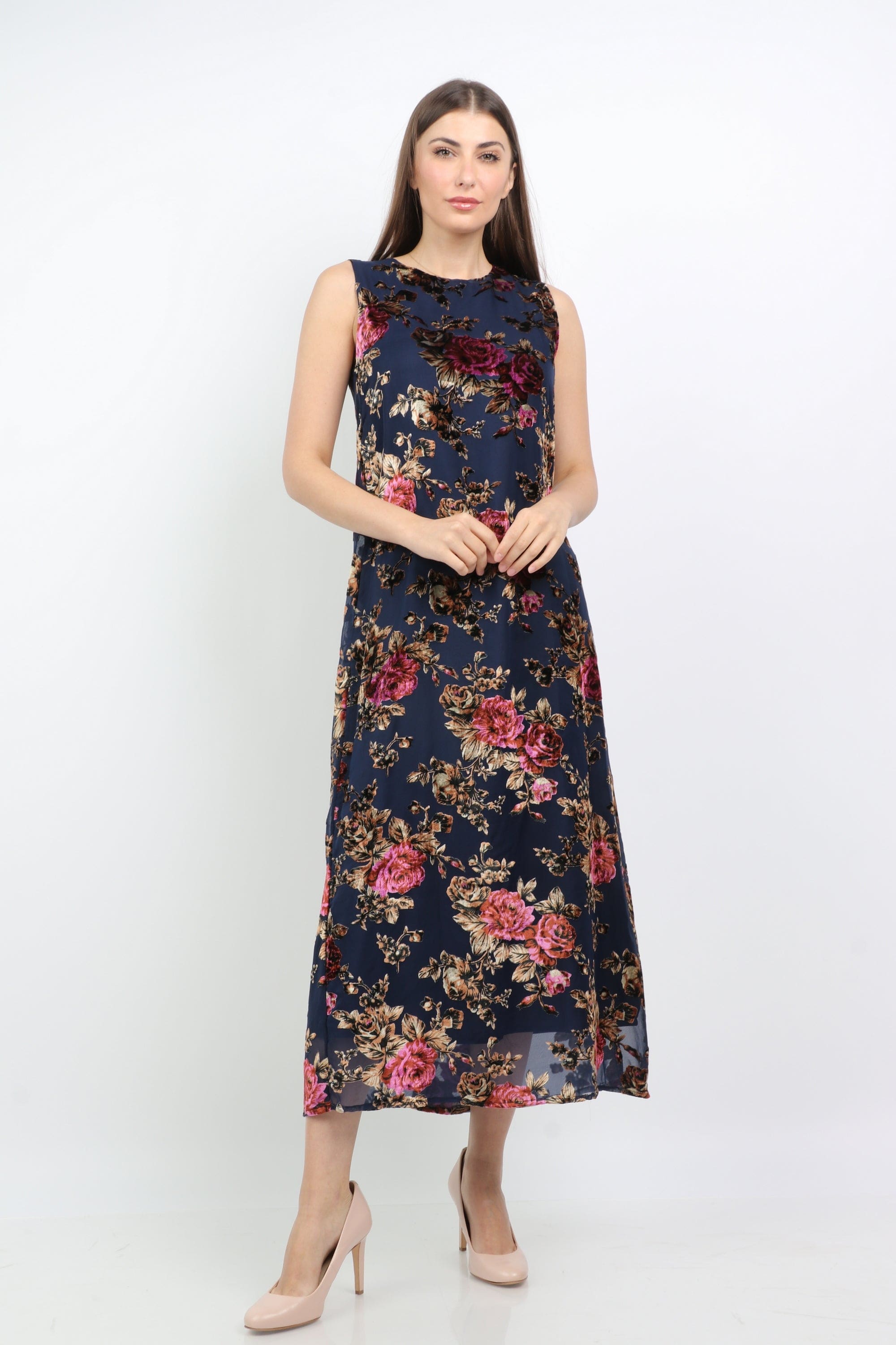 داليدرس فستان مورد طويل نسائي أزرق داكن