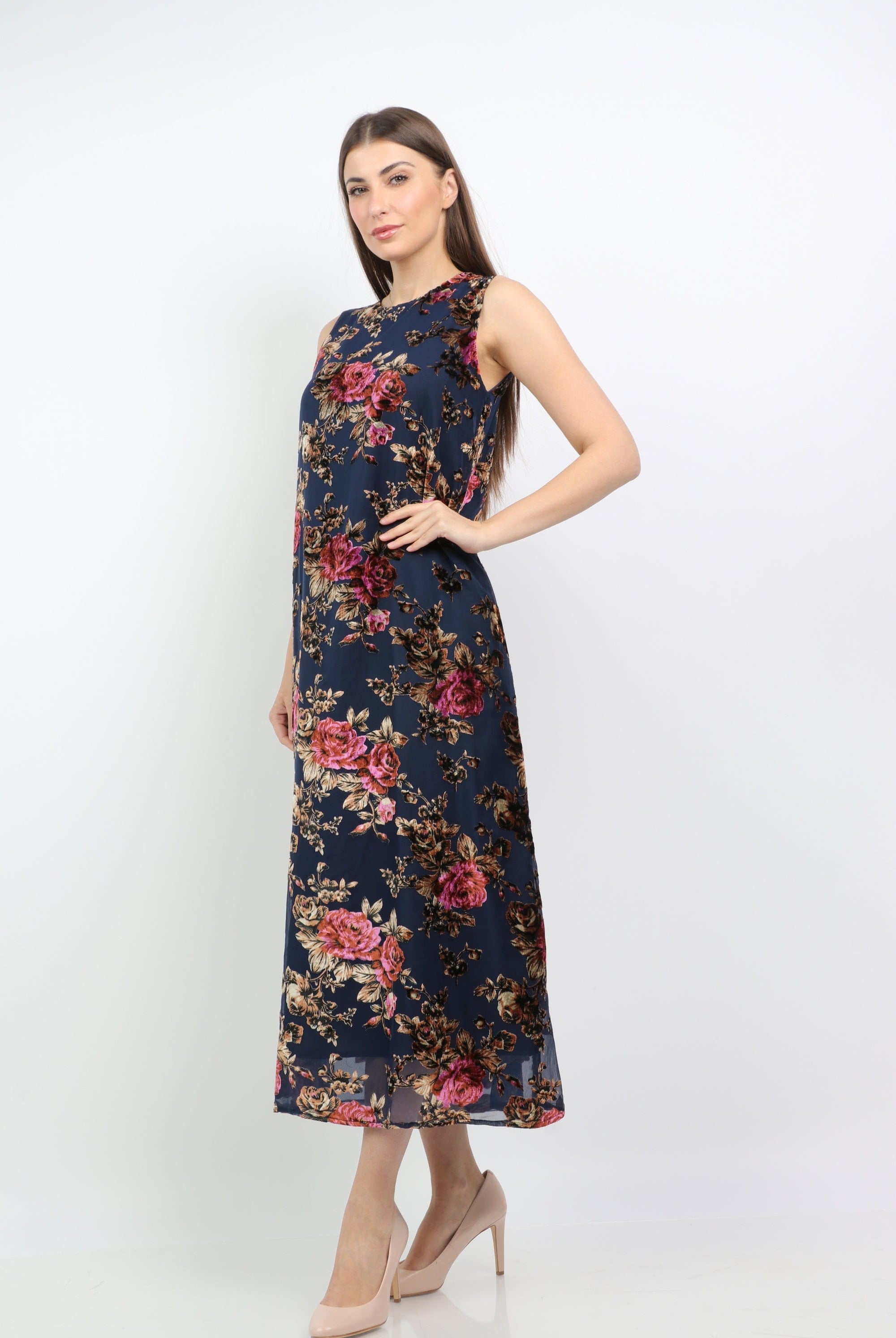 داليدرس فستان مورد طويل نسائي أزرق داكن