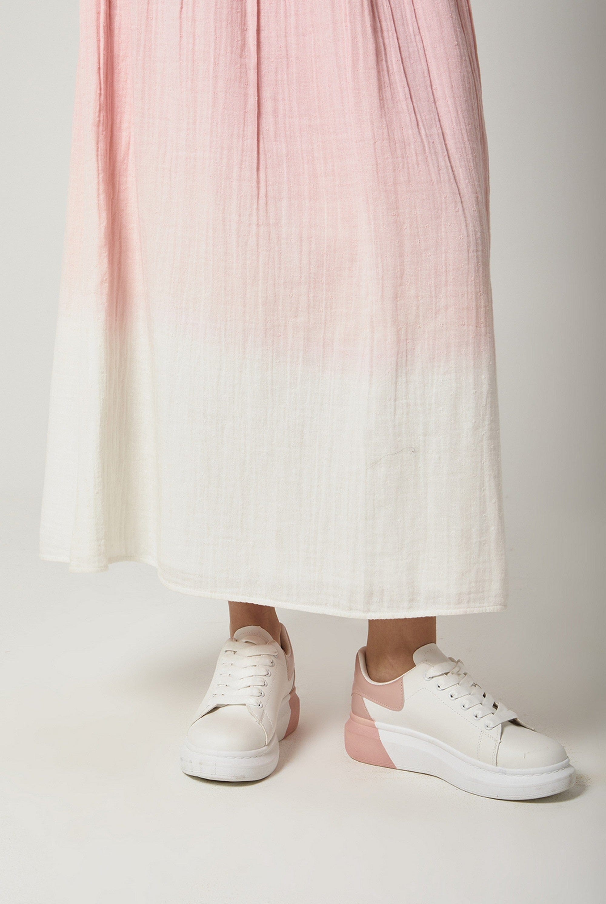 داليدرس تنورة طويلة بخصر مطاط عريض لونين أوف وايت