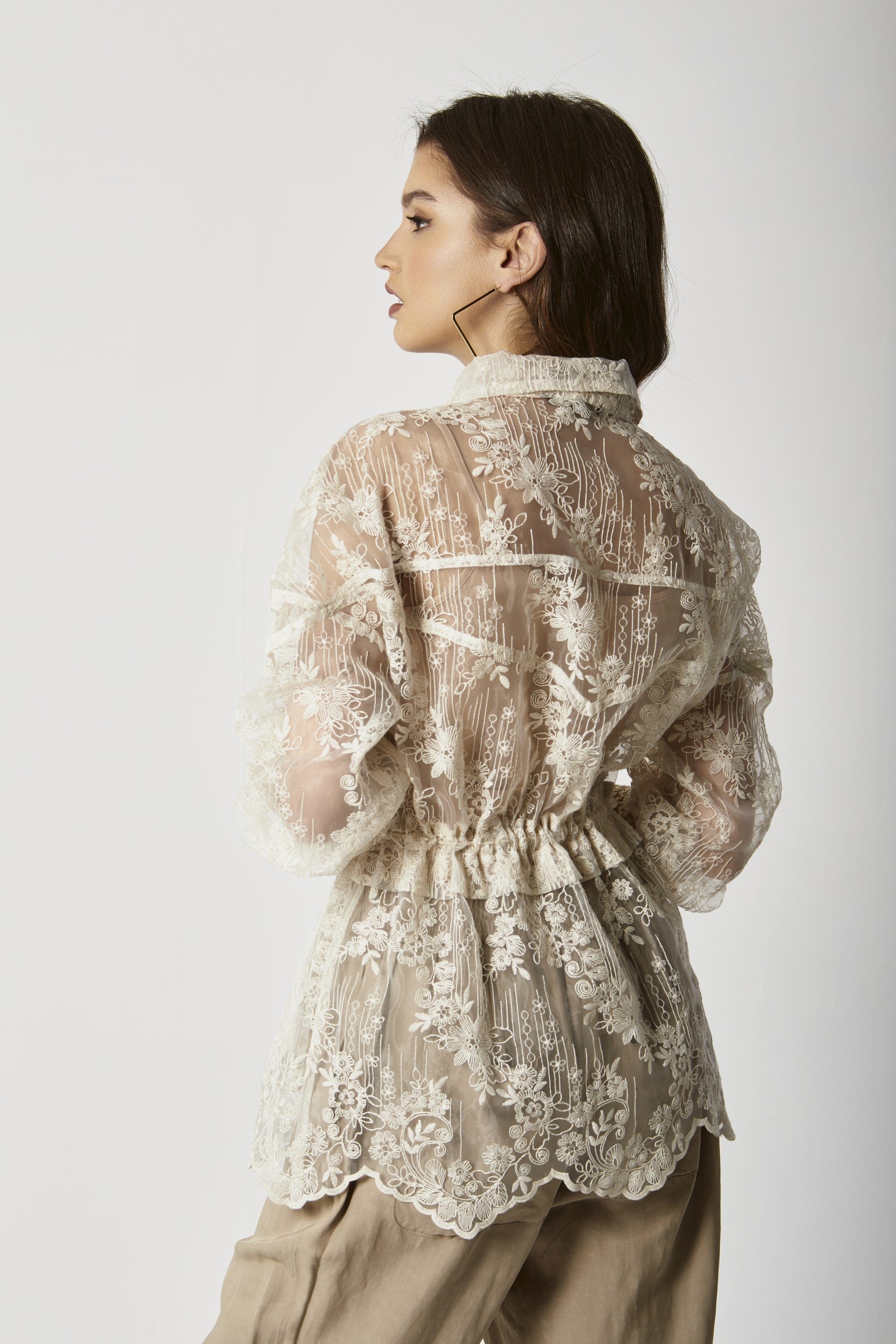 داليدرس جاكيت دانتيل بأزرار وحزام على الخصر كم طويل نسائي