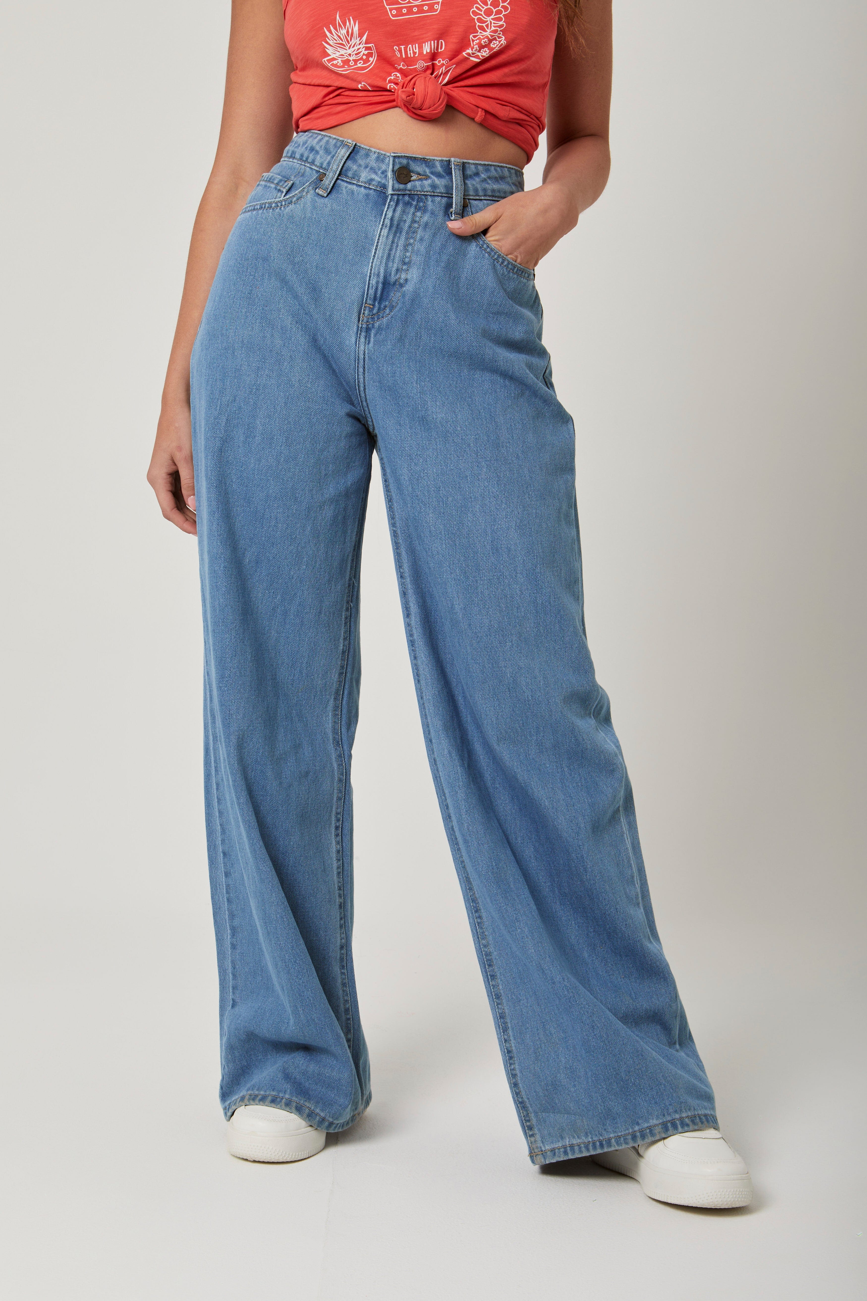 داليدرس بنطلون جينز خصر مرتفع وايد ليج طويل نسائي جينز فاتح