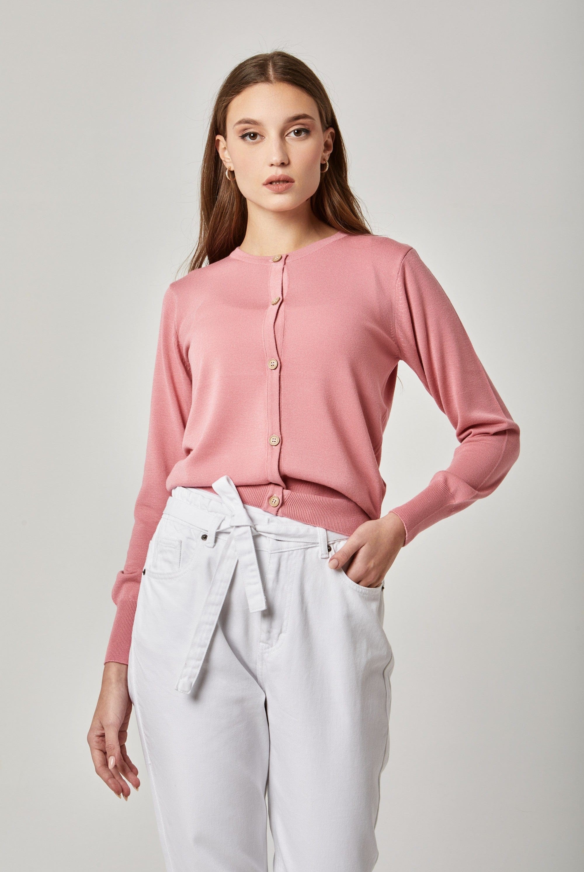 داليدرس كارديجان سادة بأزرار أمامية كم طويل نسائي