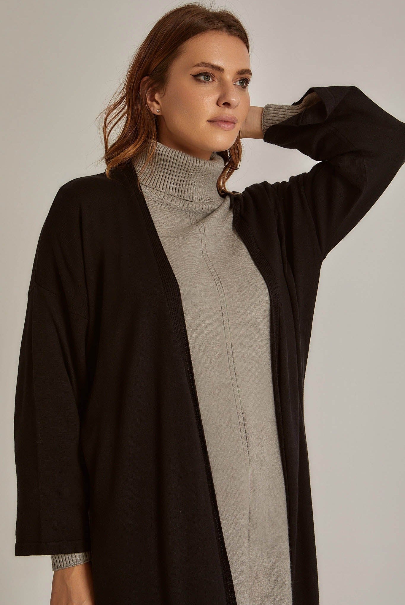 داليدرس كارديجان سادة طويل كم طويل مفتوح نسائي