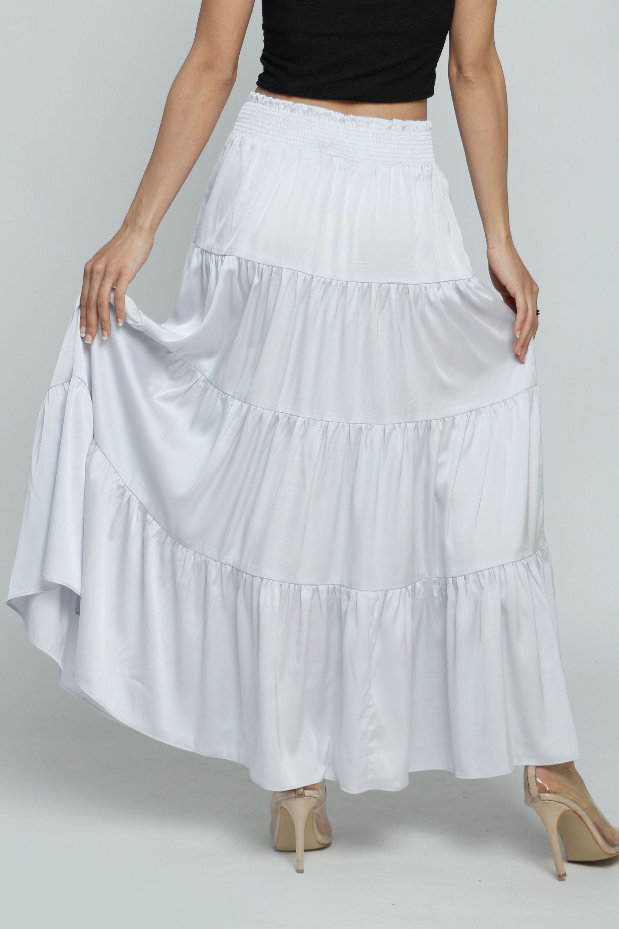 كيتشن تنورة هاي ويست طويلة برباط كلوش نفاش نسائية