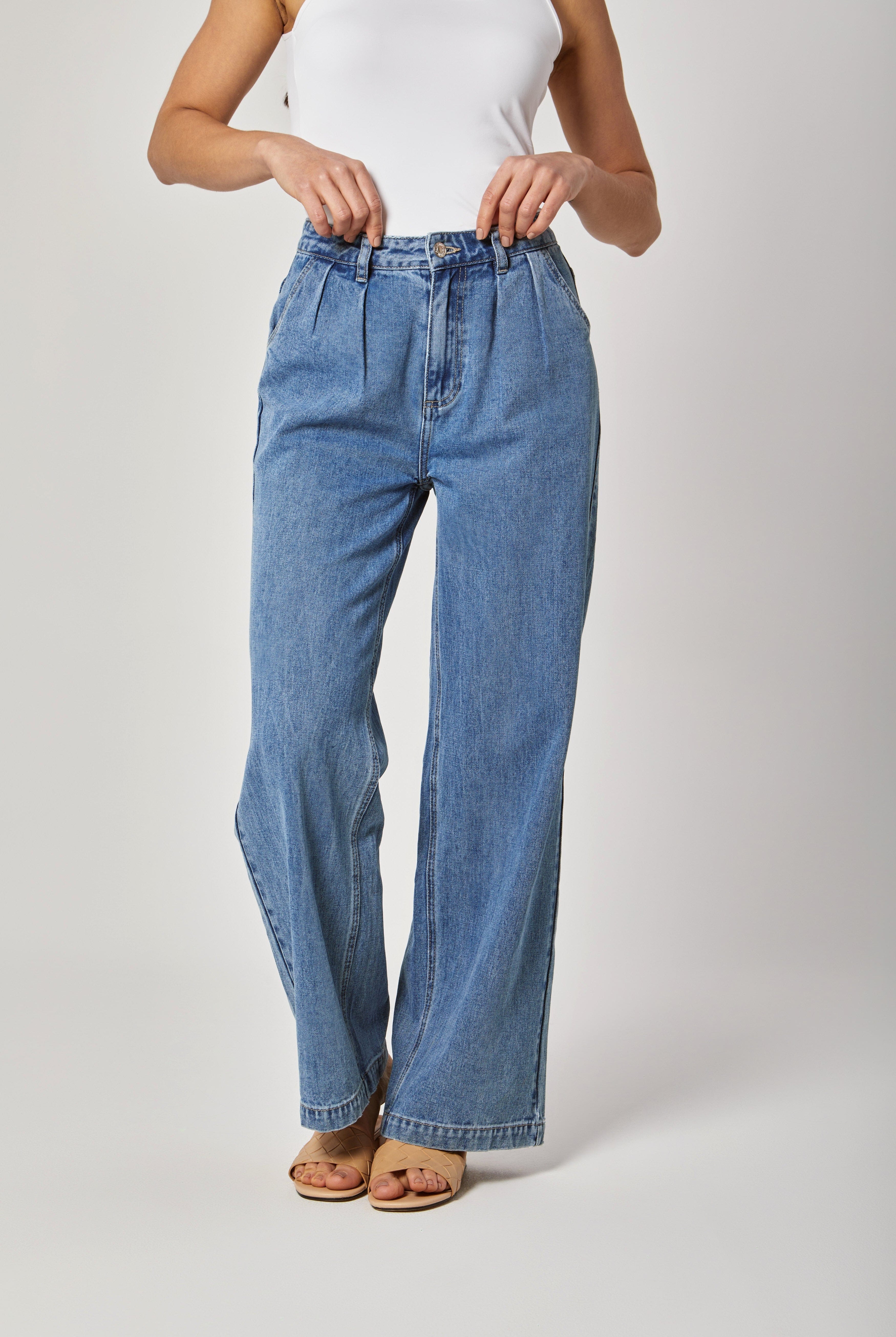 داليدرس بنطلون جينز خصر مرتفع طويل واسع نسائي أزرق فاتح