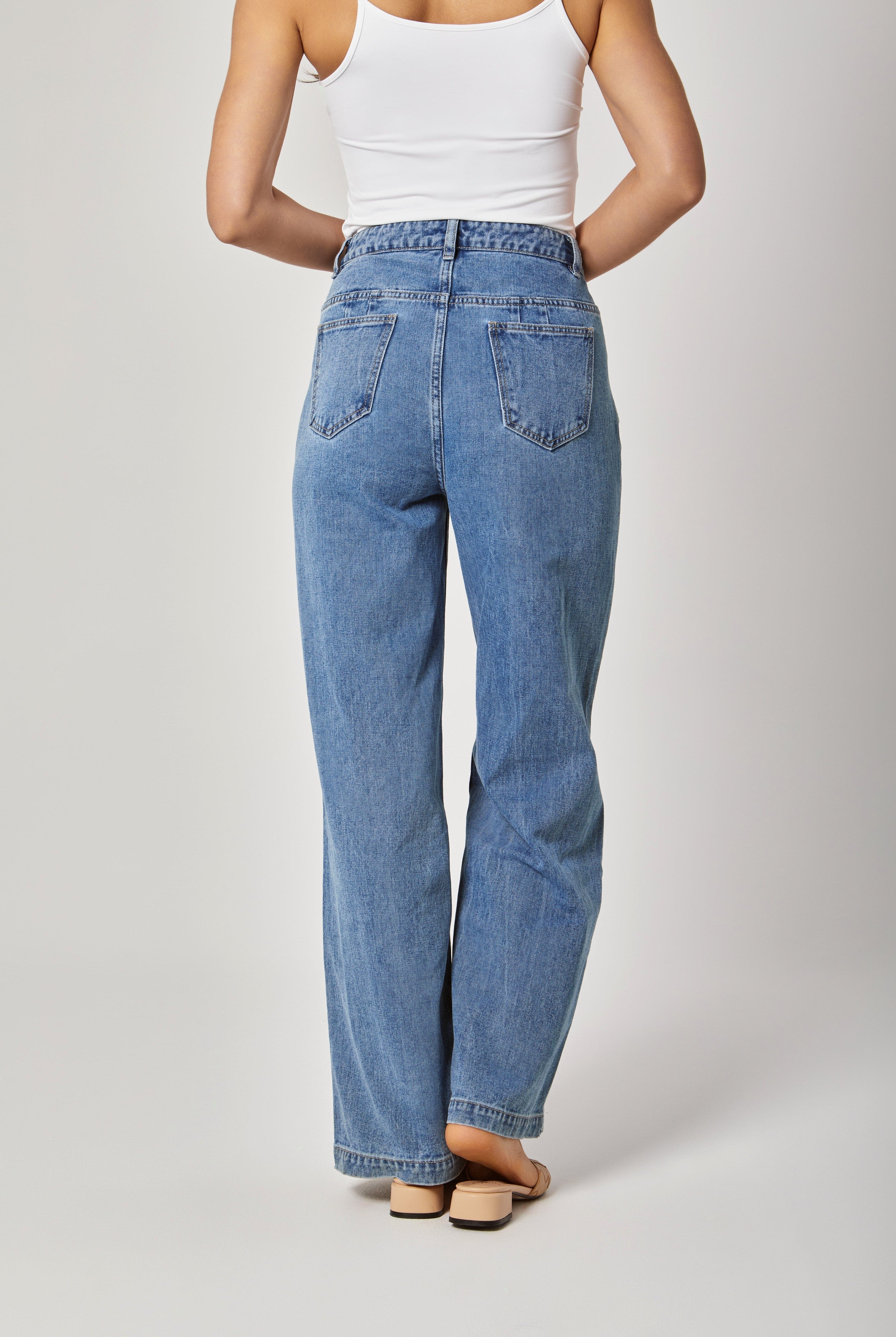 داليدرس بنطلون جينز خصر مرتفع طويل واسع نسائي أزرق فاتح