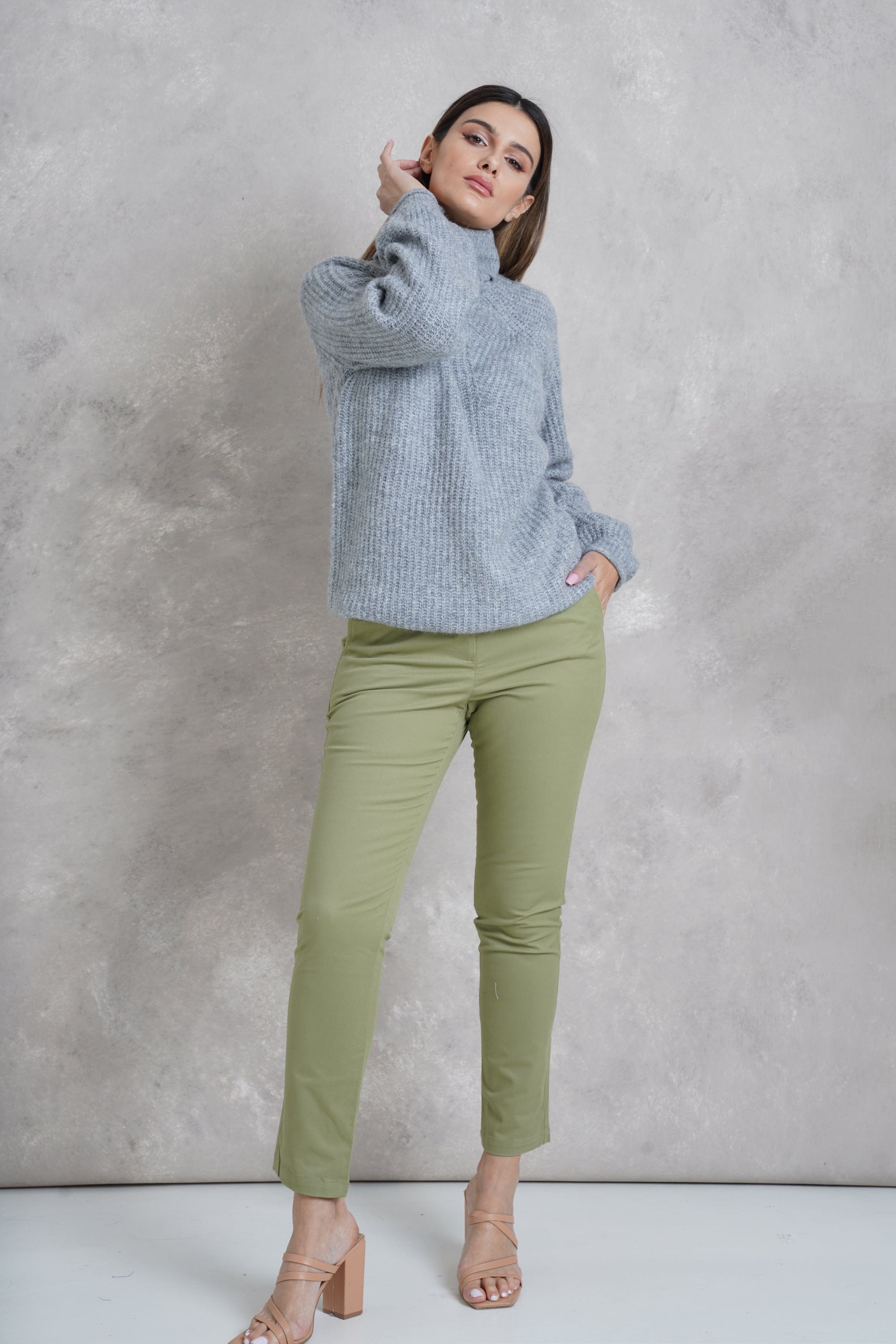 داليدرس بنطلون رسمي سادة ضيق طويل نسائي أخضر جيشي