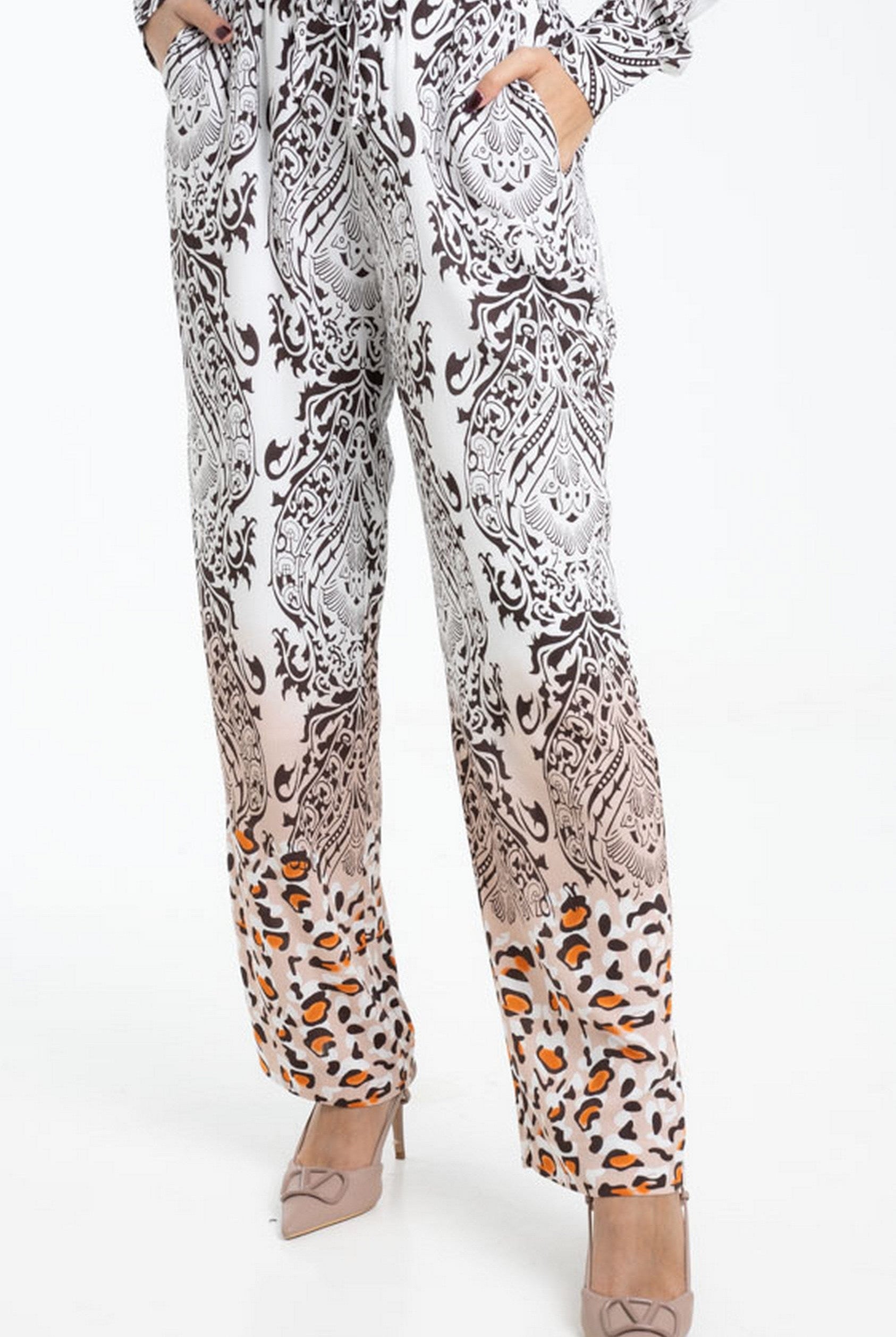 داليدرس بنطلون منقوش طويل خصر مرتفع برباط نسائي متعدد الألوان