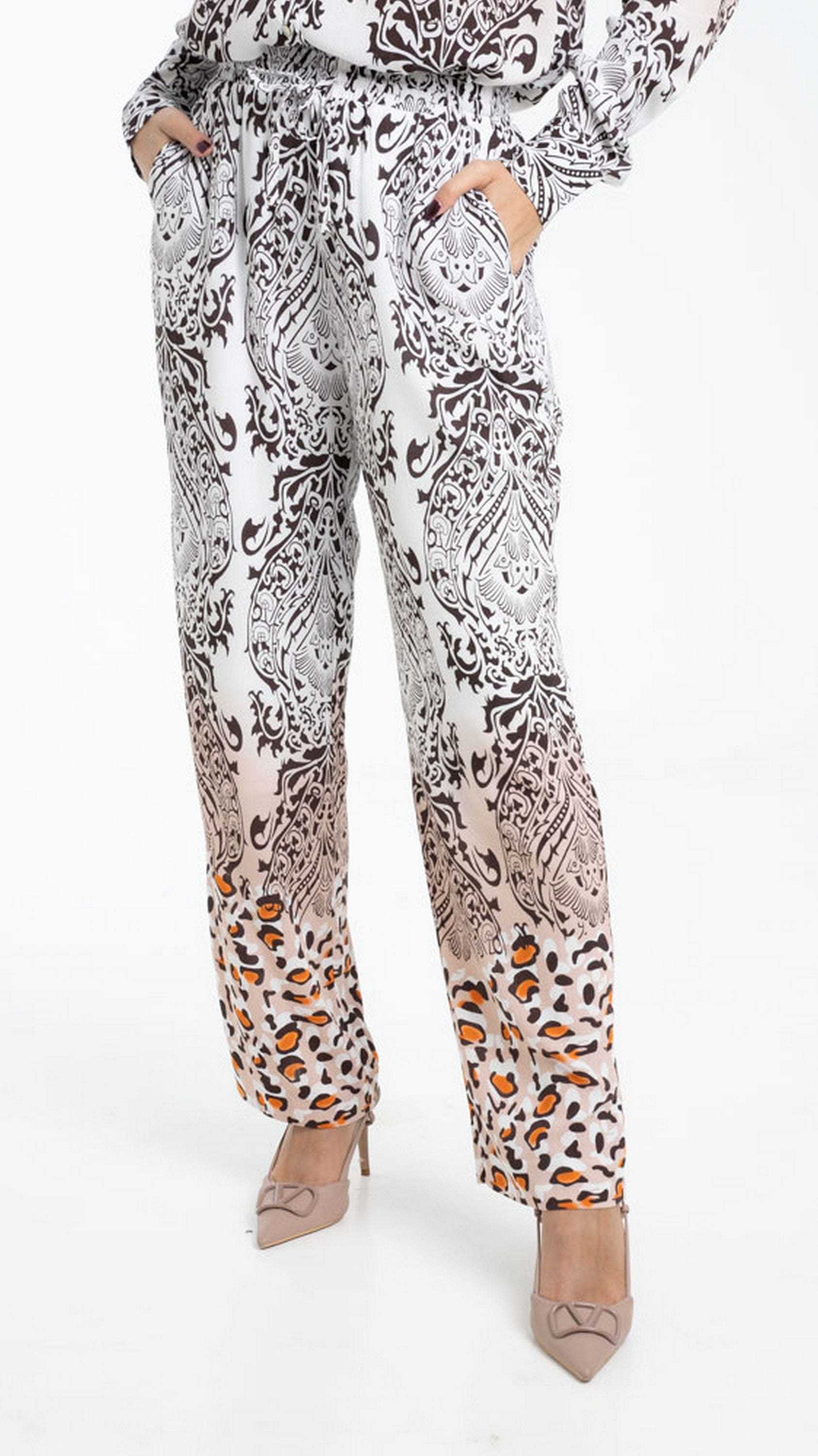 داليدرس بنطلون منقوش طويل خصر مرتفع برباط نسائي متعدد الألوان