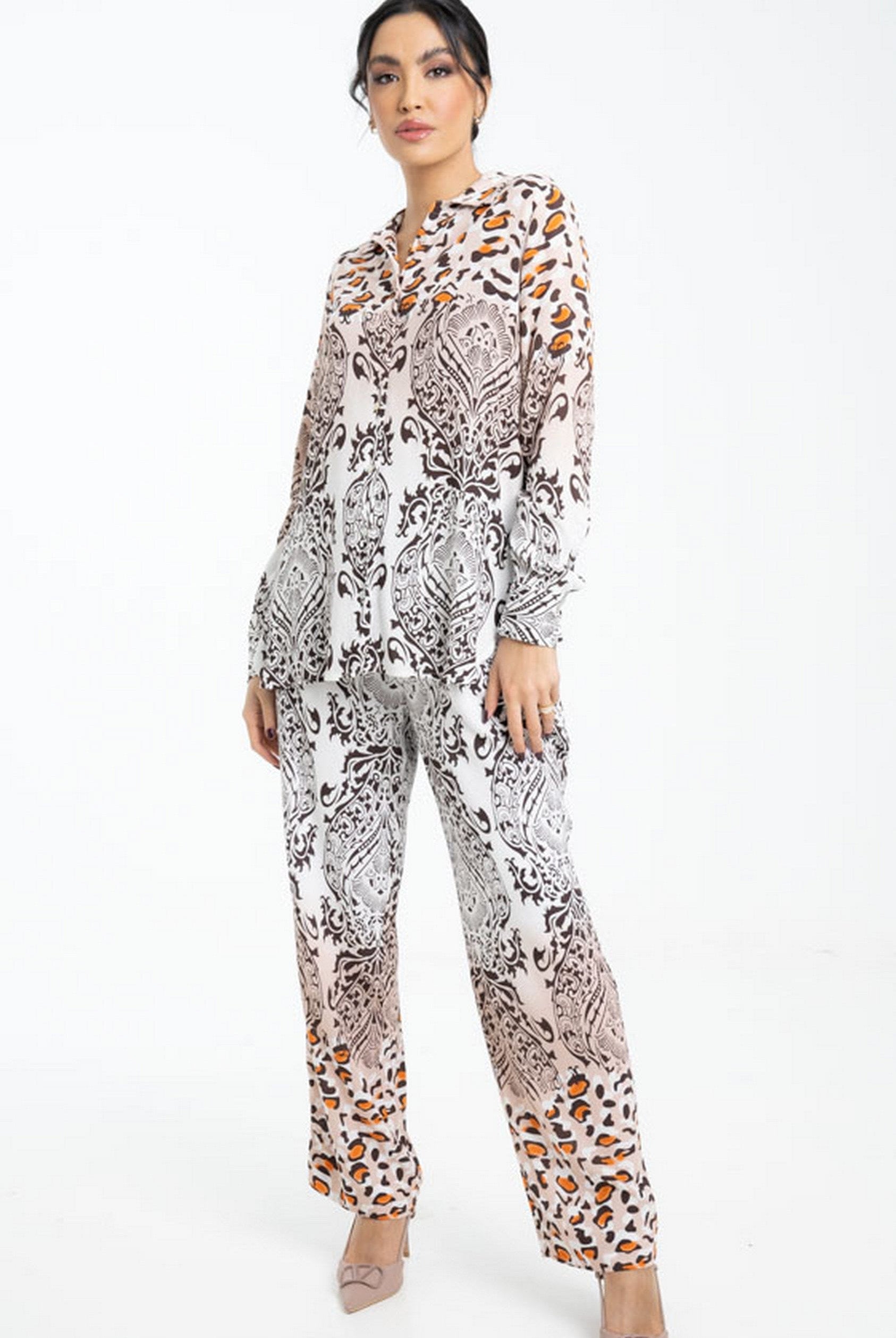 داليدرس بلوزة منقوشة بألوان مختلفة كم طويل نسائي متعدد الألوان