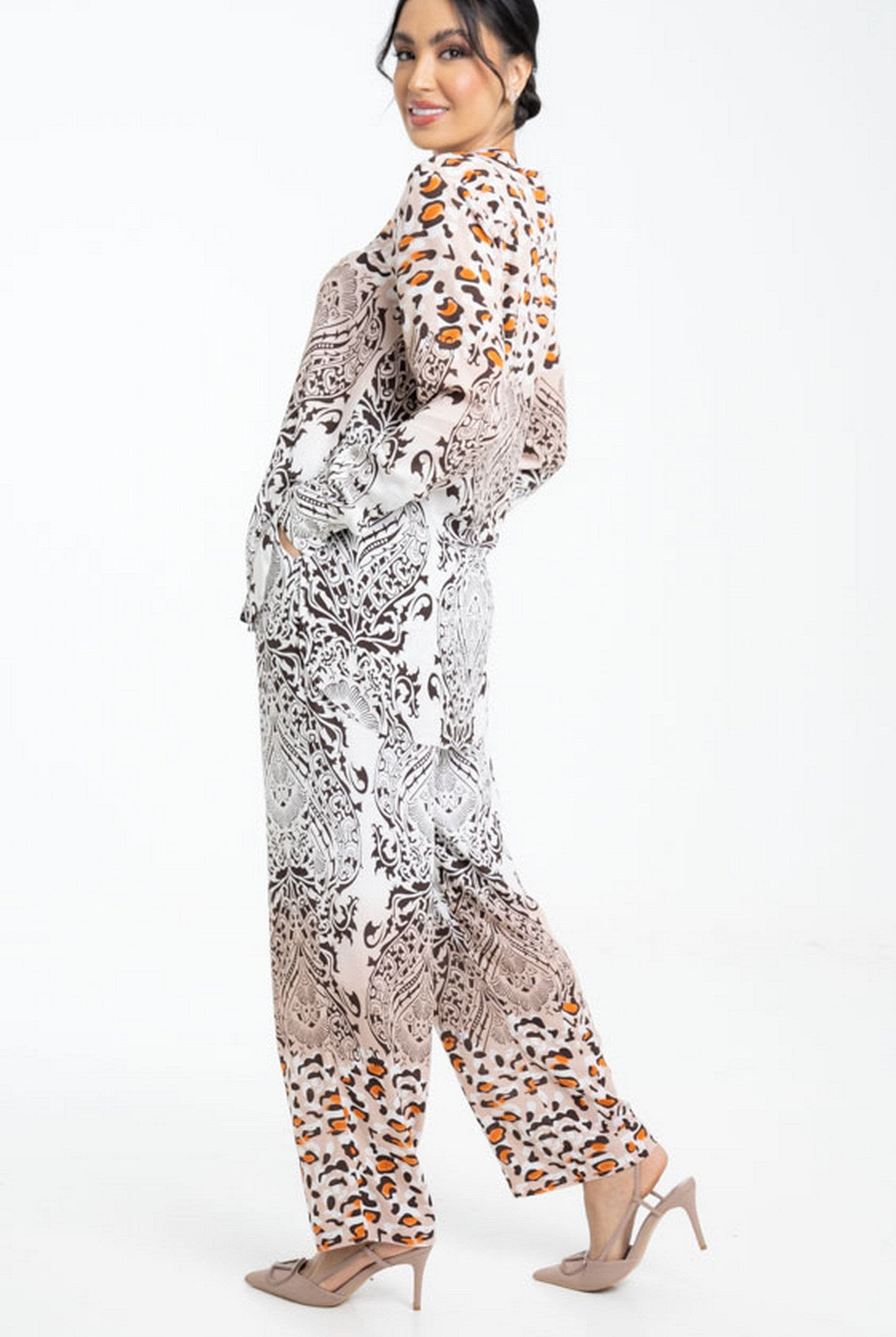 داليدرس بلوزة منقوشة بألوان مختلفة كم طويل نسائي متعدد الألوان