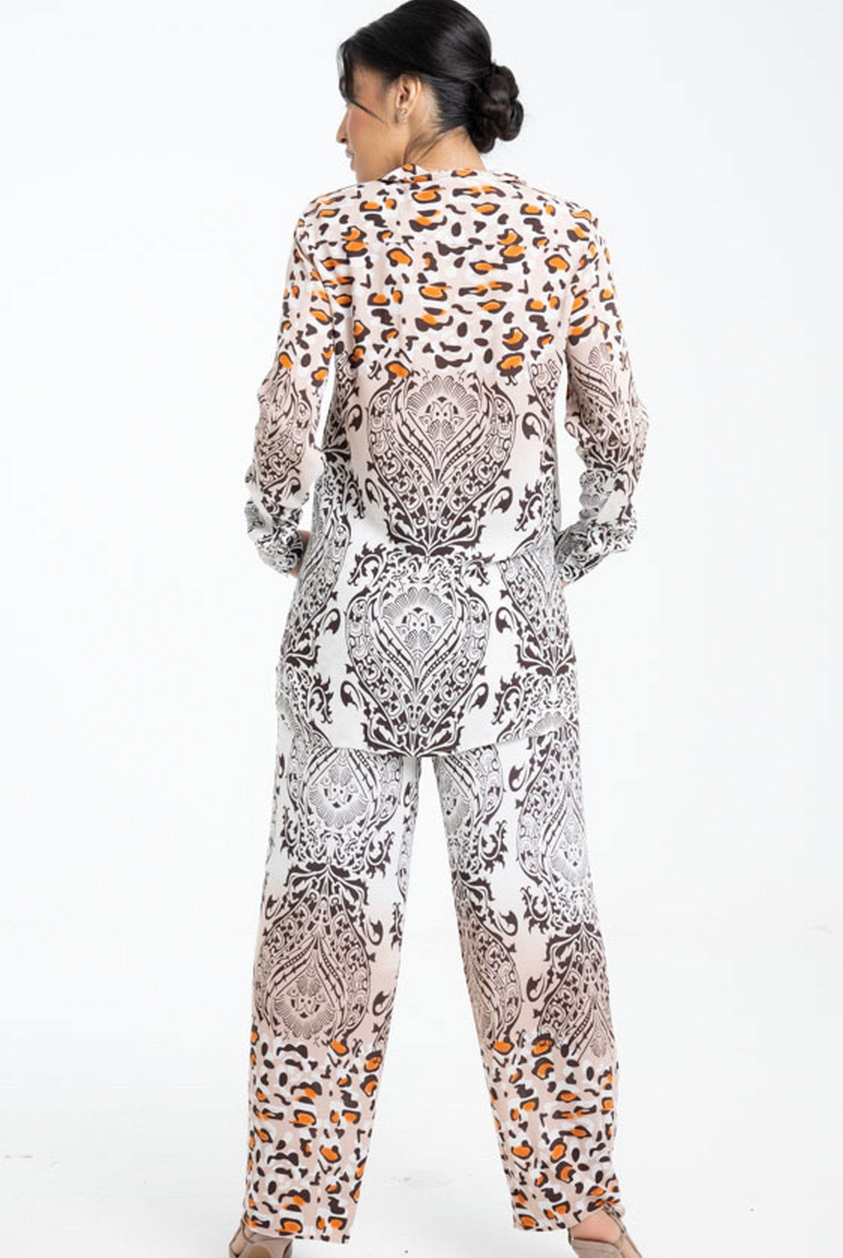 داليدرس بلوزة منقوشة بألوان مختلفة كم طويل نسائي متعدد الألوان