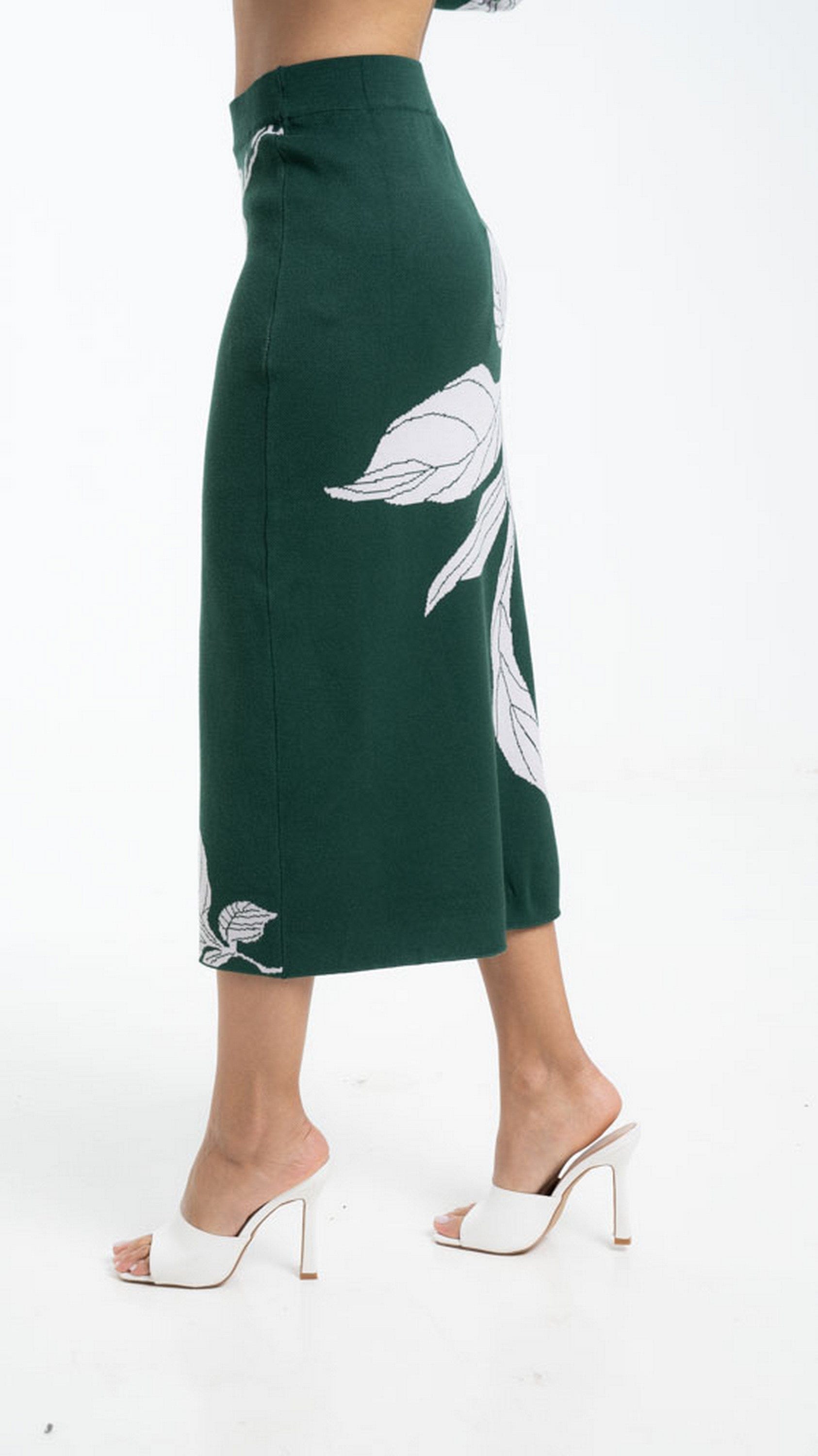 داليدرس تنورة مشجر خصر مرتفع ميدي نسائي أخضر