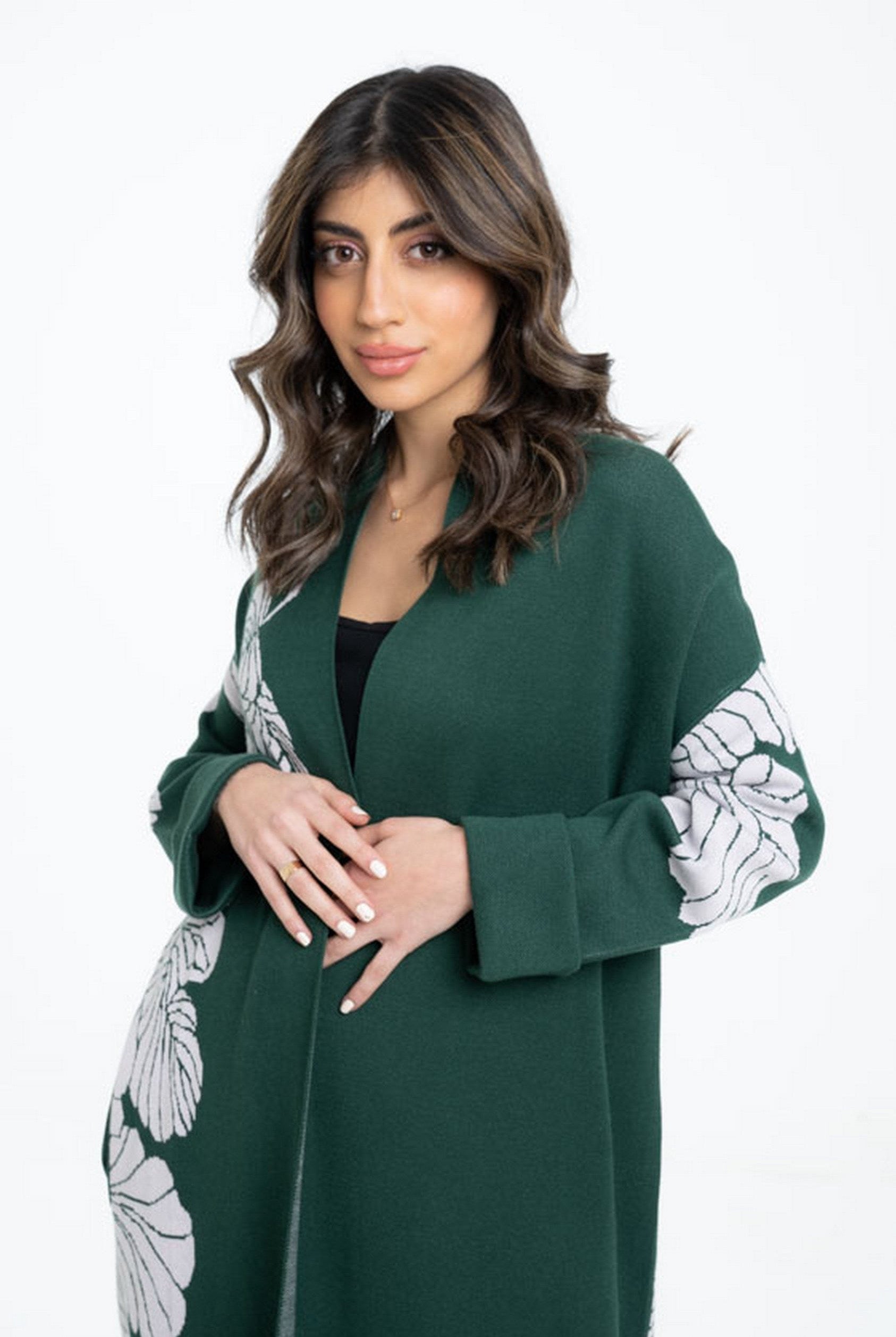 داليدرس جاكيت مشجر طويل بكم طويل نسائي أخضر