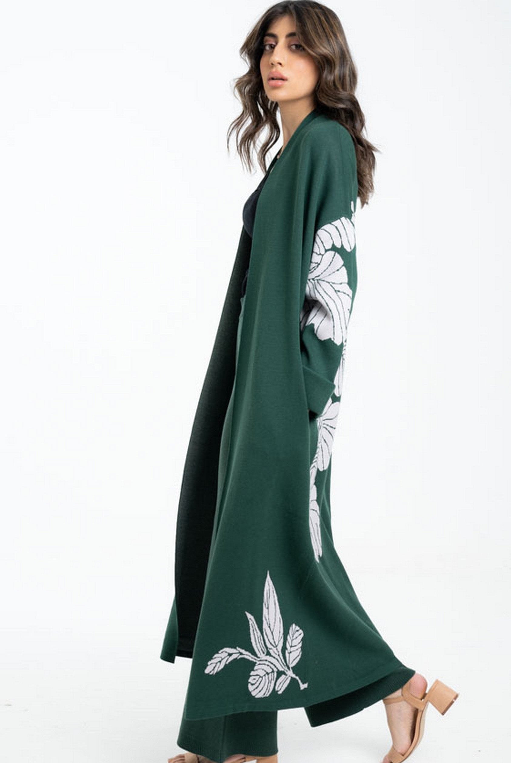 داليدرس جاكيت مشجر طويل بكم طويل نسائي أخضر