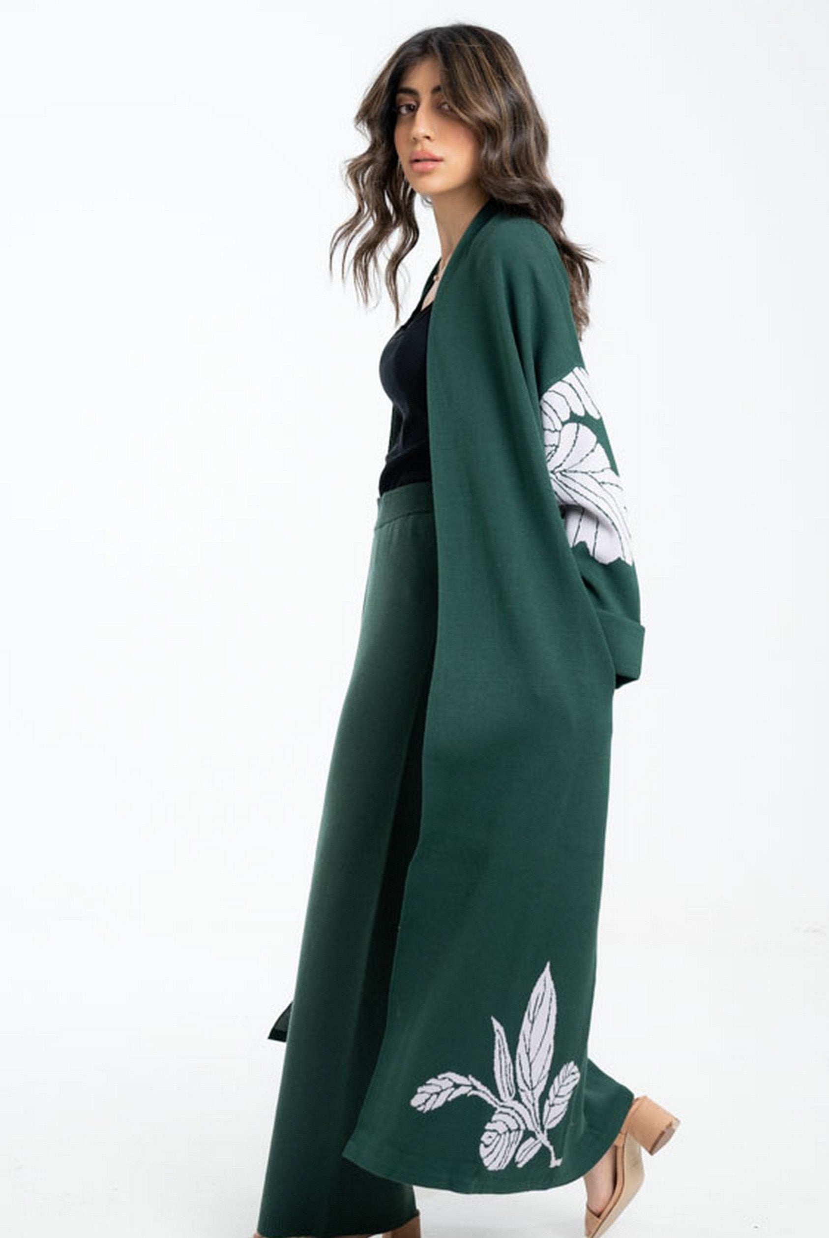 داليدرس جاكيت مشجر طويل بكم طويل نسائي أخضر