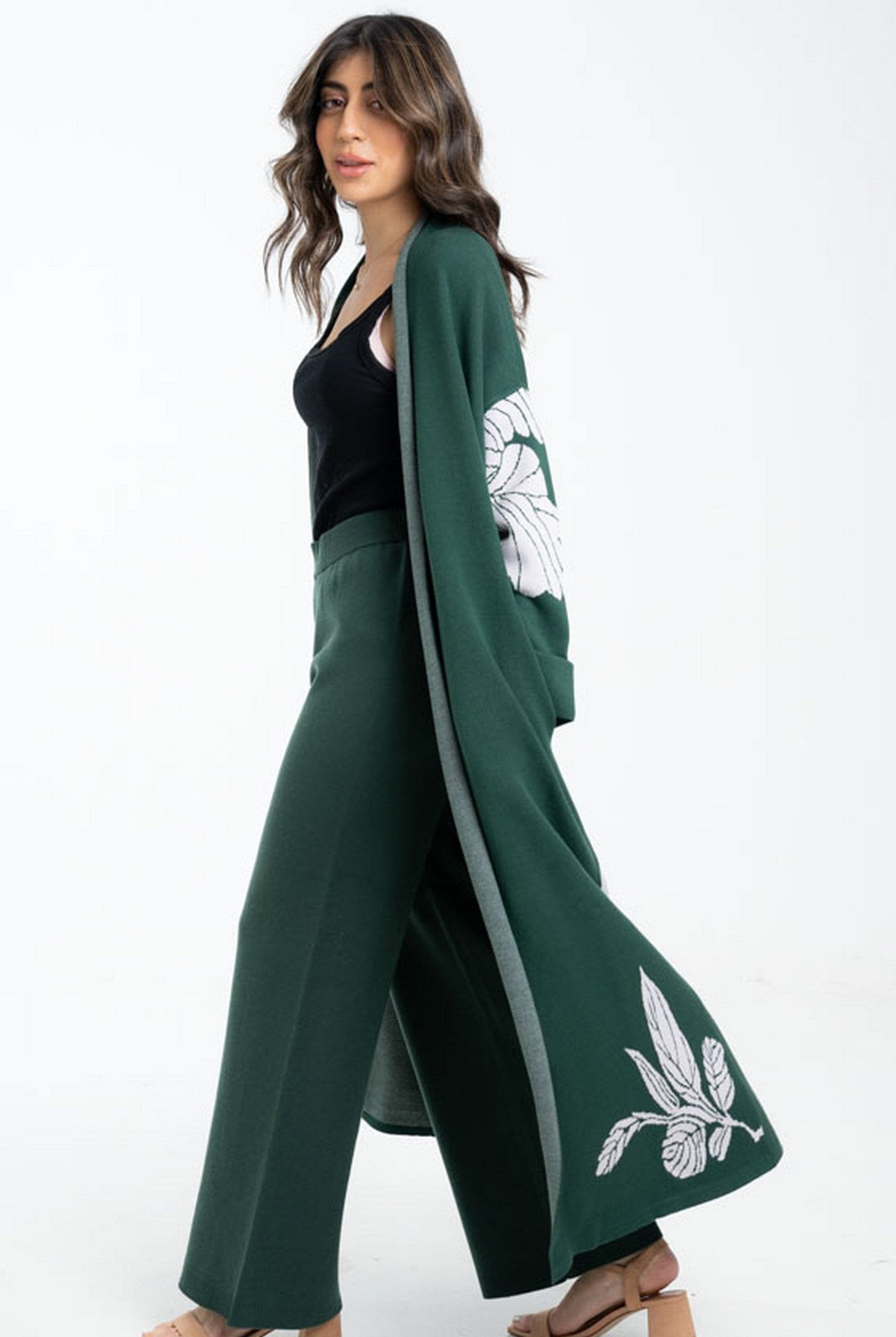 داليدرس جاكيت مشجر طويل بكم طويل نسائي أخضر