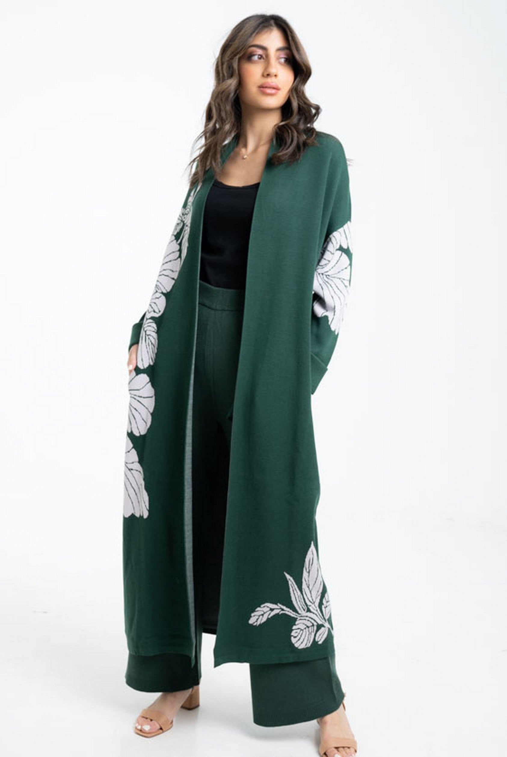 داليدرس جاكيت مشجر طويل بكم طويل نسائي أخضر