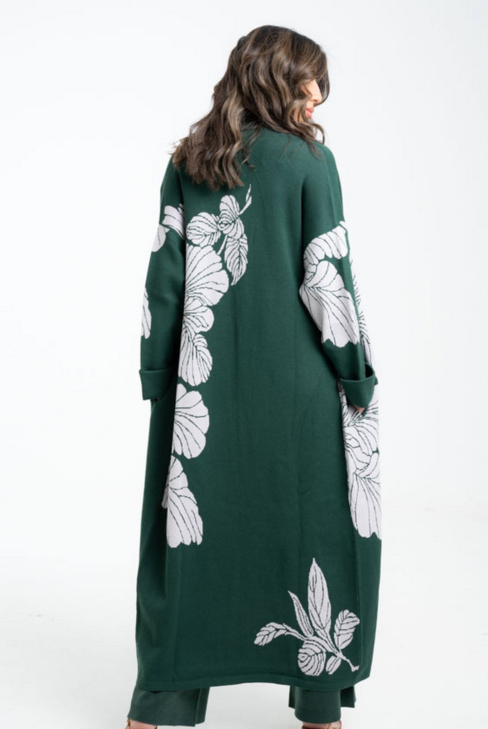 داليدرس جاكيت مشجر طويل بكم طويل نسائي أخضر