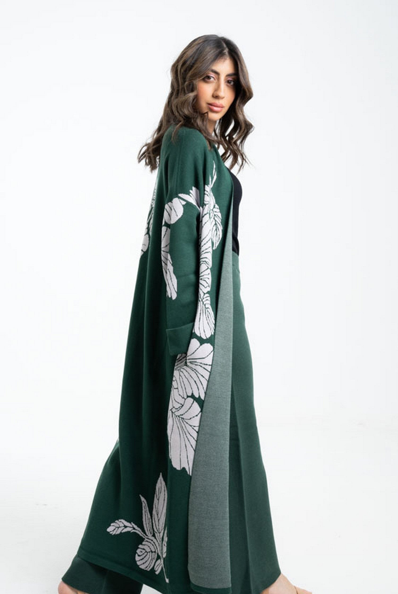 داليدرس جاكيت مشجر طويل بكم طويل نسائي أخضر