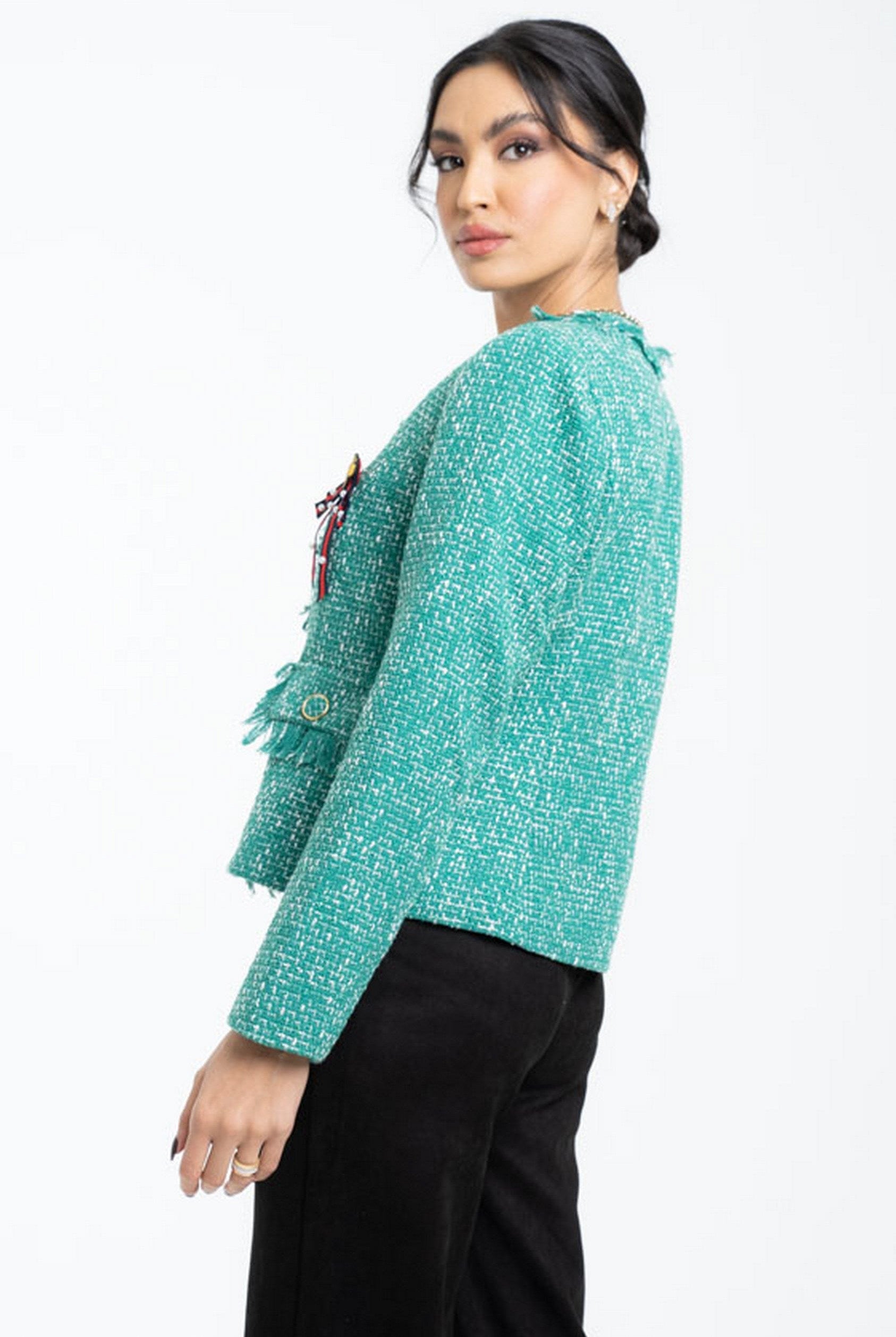 داليدرس سترة قصيرة مزينة بالخيط كم طويل نسائي أخضر