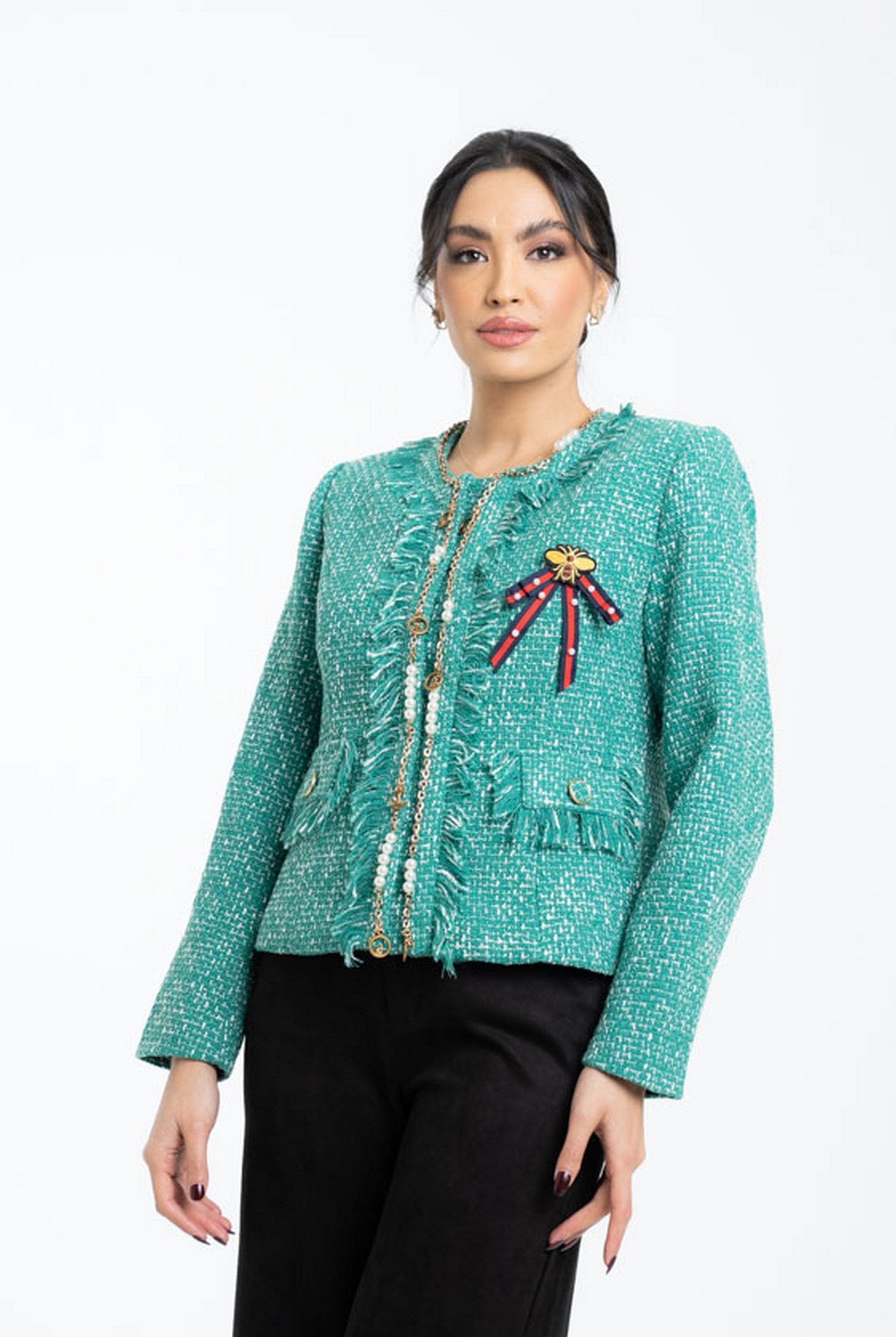 داليدرس سترة قصيرة مزينة بالخيط كم طويل نسائي أخضر