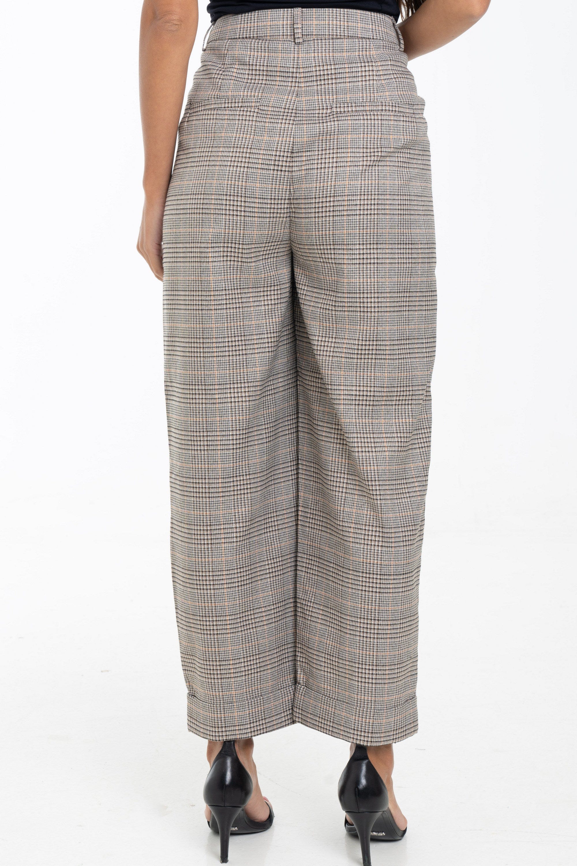 داليدرس بنطلون كاروهات خصر مرتفع واسع نسائي بني ذهبي