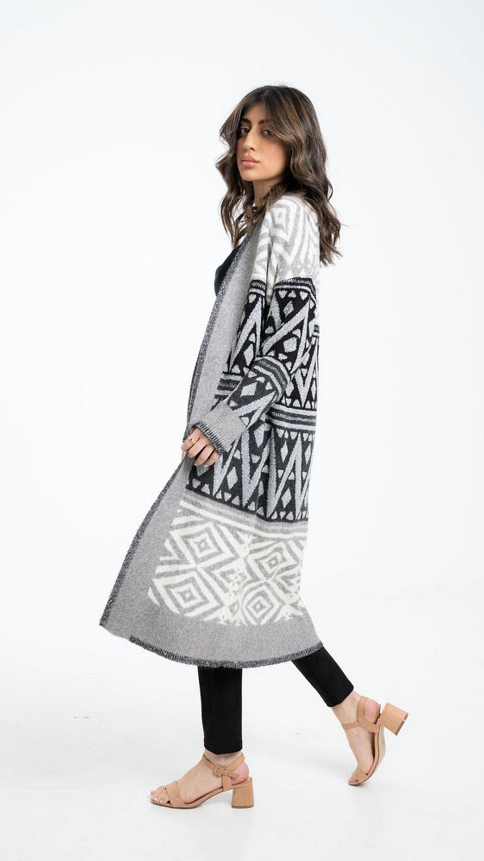 داليدرس كارديجان نسائي طويل منقوش بكم طويل نسائي