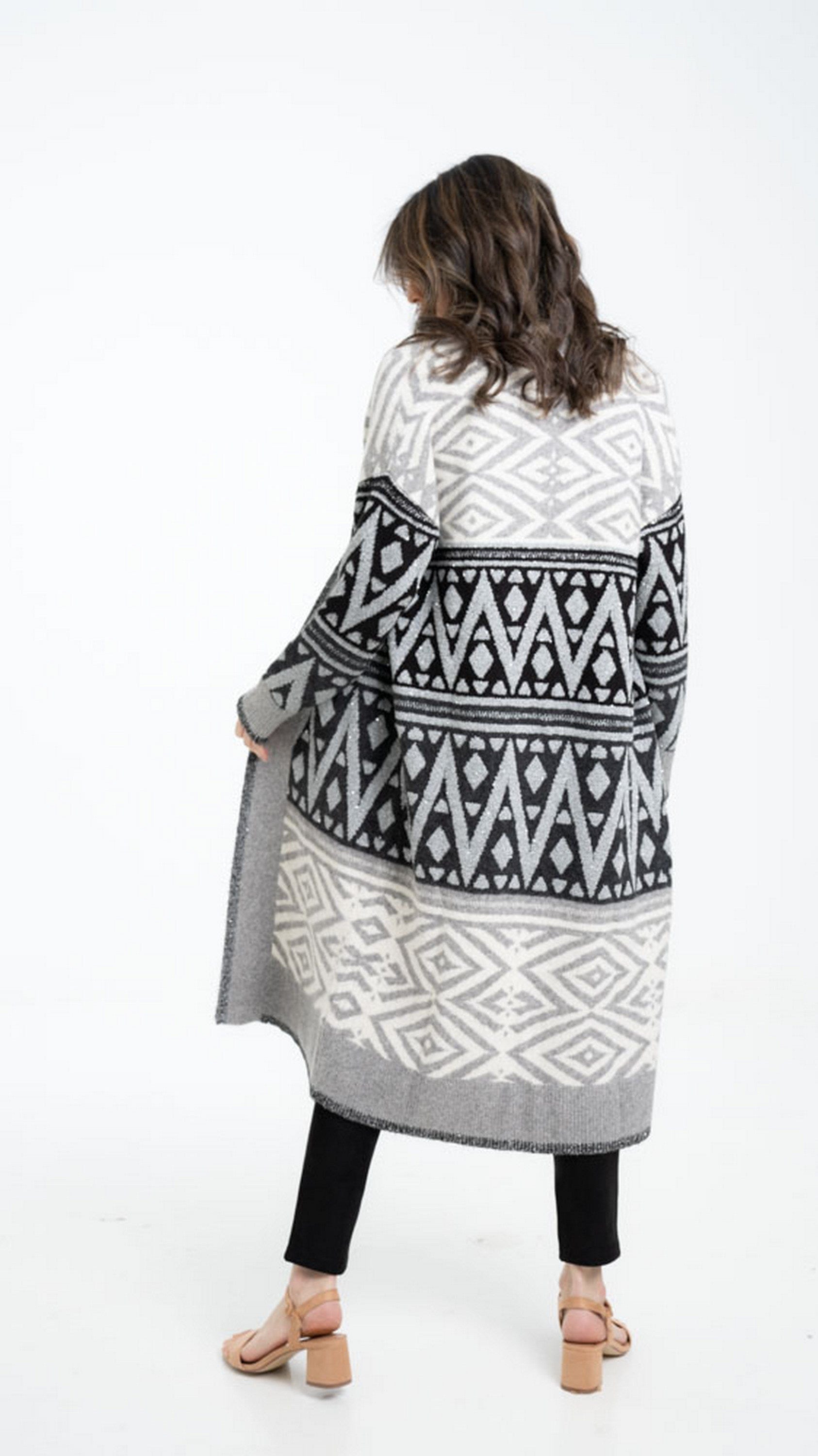 داليدرس كارديجان نسائي طويل منقوش بكم طويل نسائي