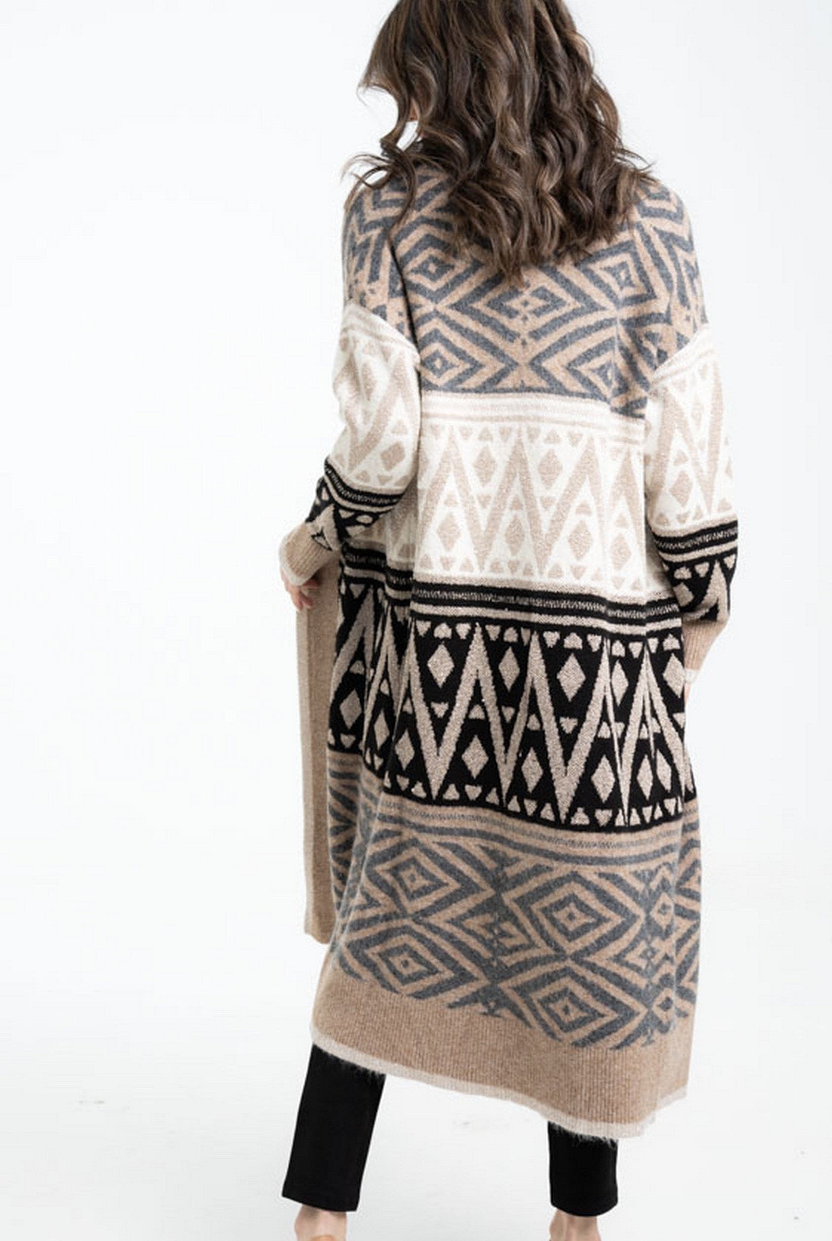 داليدرس كارديجان نسائي طويل منقوش بكم طويل نسائي