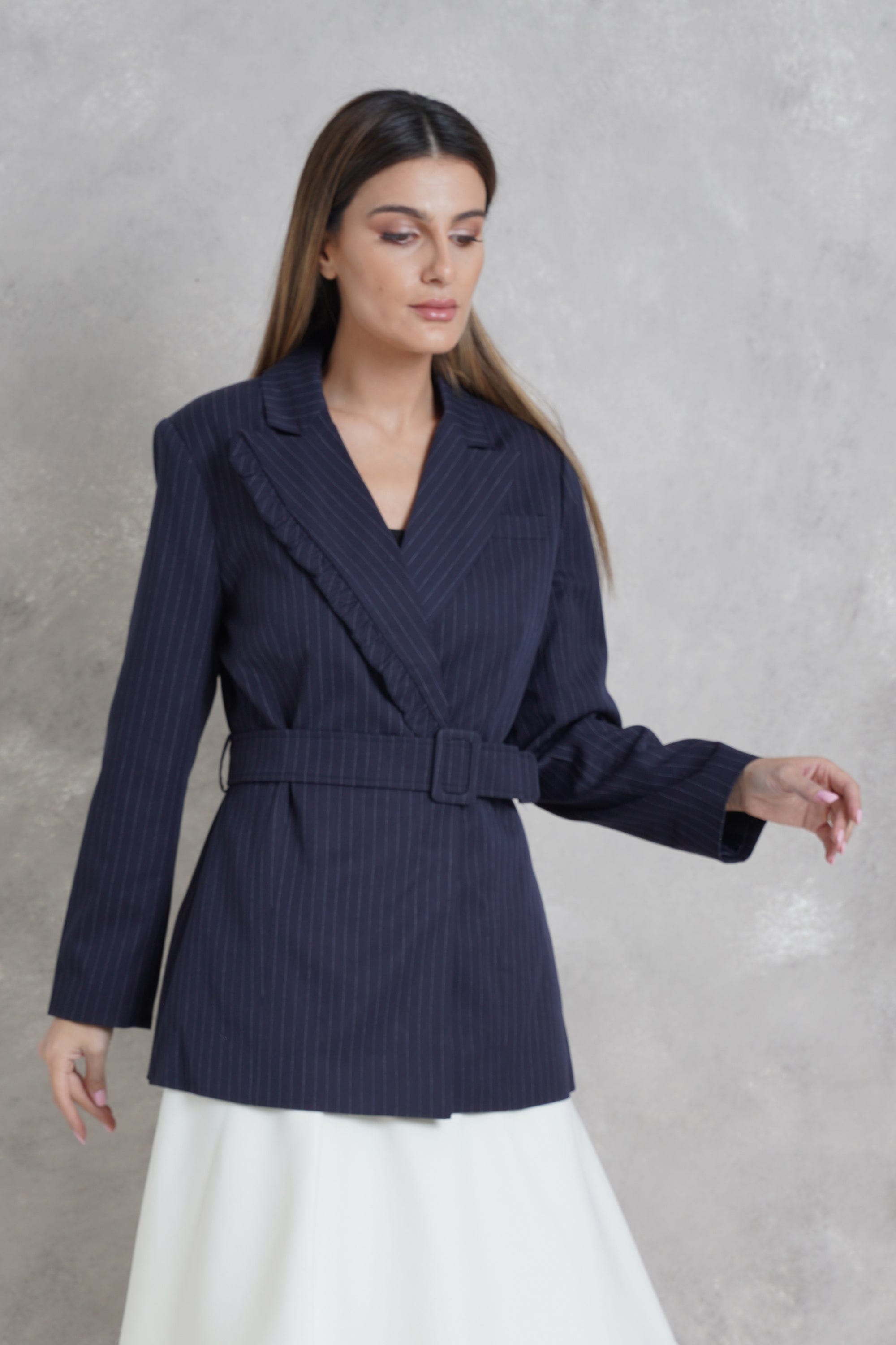 داليدرس بليزر نسائي مخطط بالطول كم طويل نسائي أزرق داكن