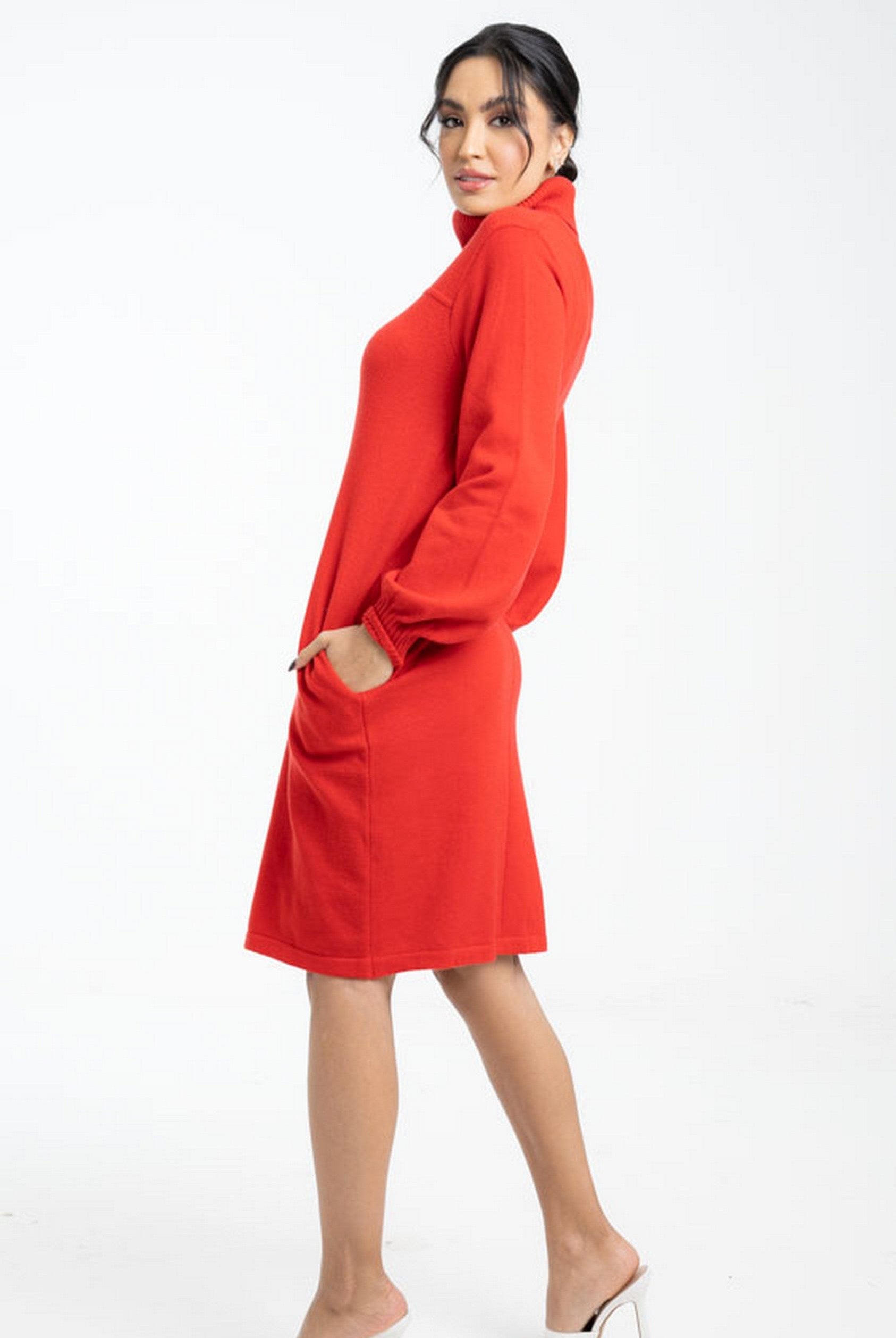 داليدرس بلوزة سادة طويلة بكم طويل ورقبة عالية نسائي