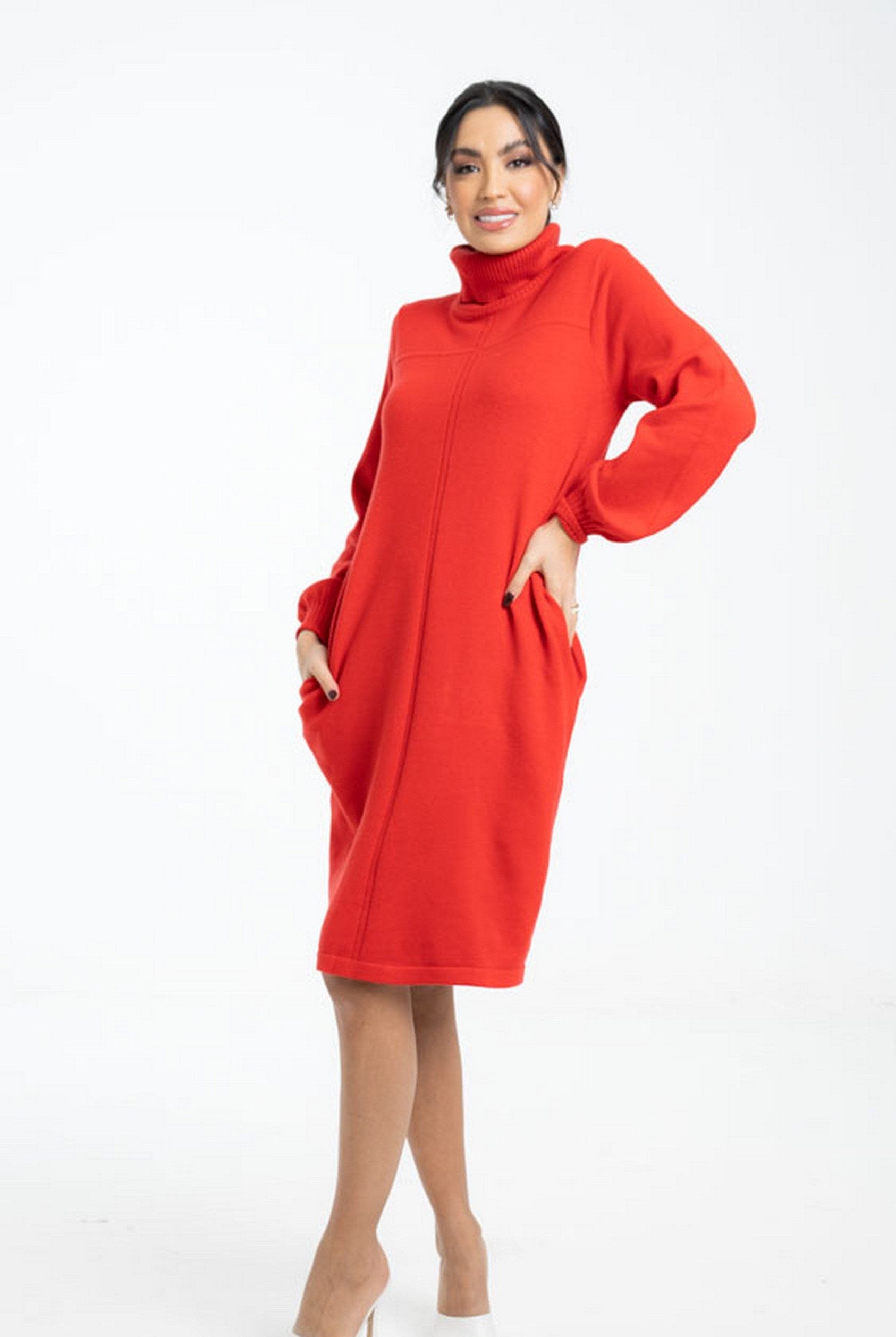 داليدرس بلوزة سادة طويلة بكم طويل ورقبة عالية نسائي