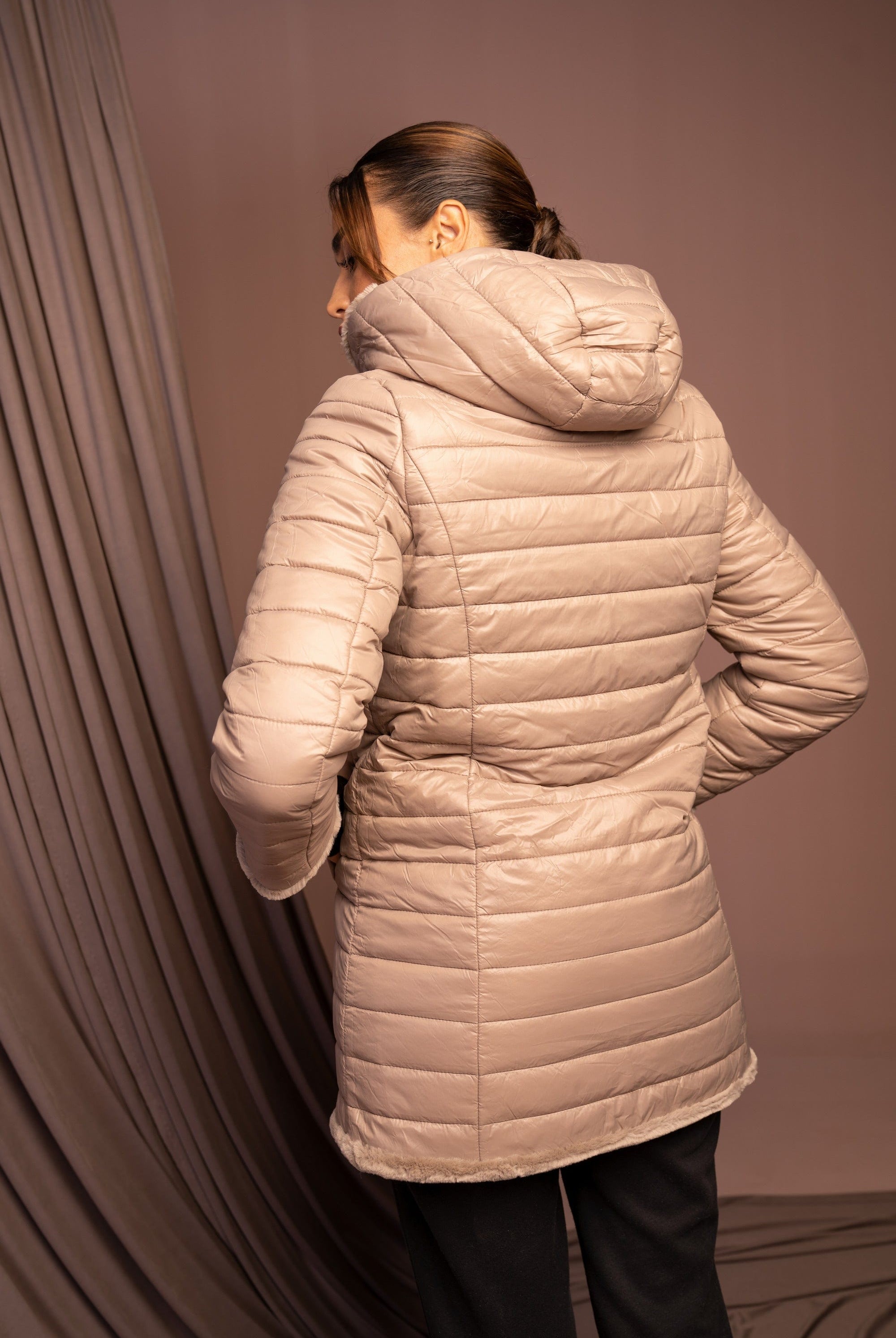 داليدرس جاكيت طويل نسائي بمب منفوخ كم طويل بيج