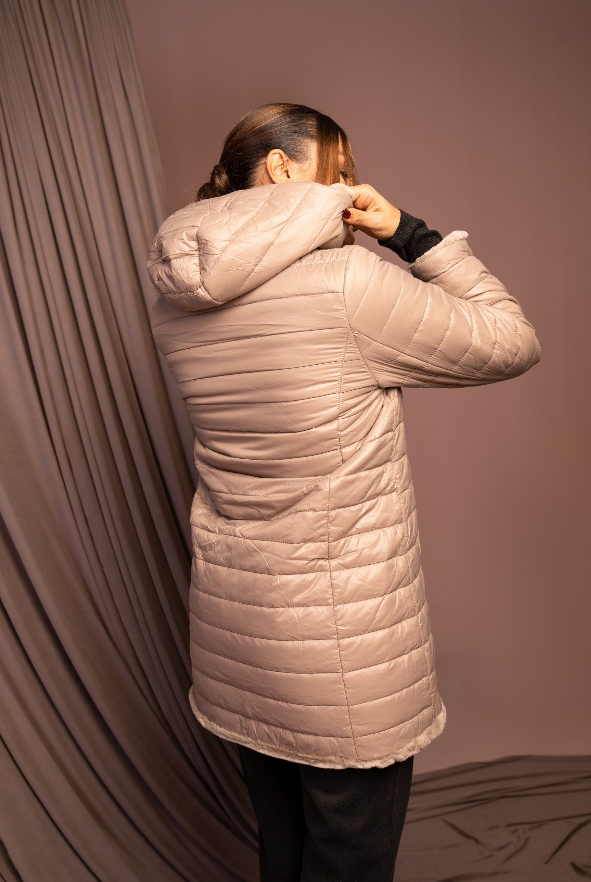 داليدرس جاكيت طويل نسائي بمب منفوخ كم طويل بيج