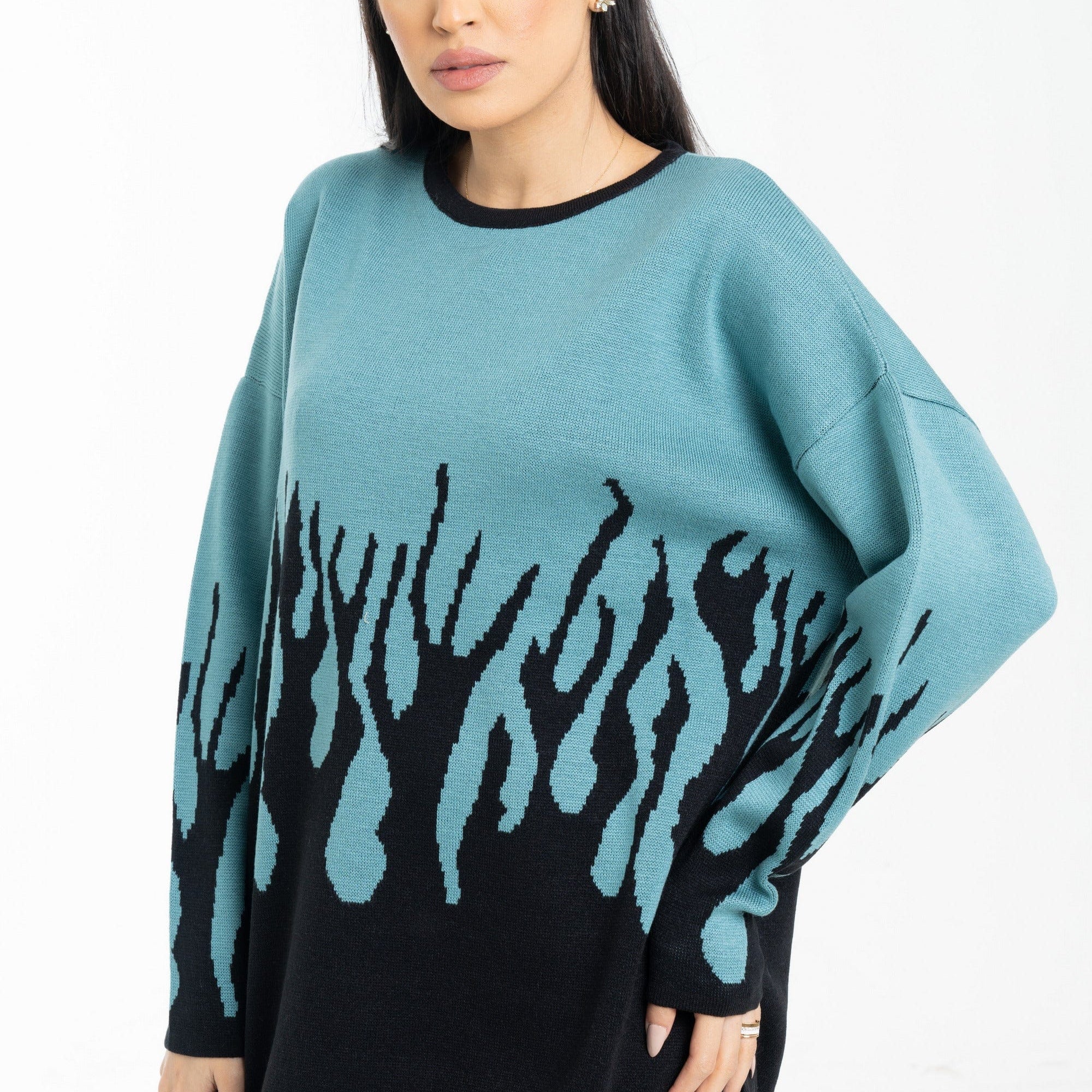 داليدرس بلوفر بيتي منقوش أوفر سايز كم طويل نسائي