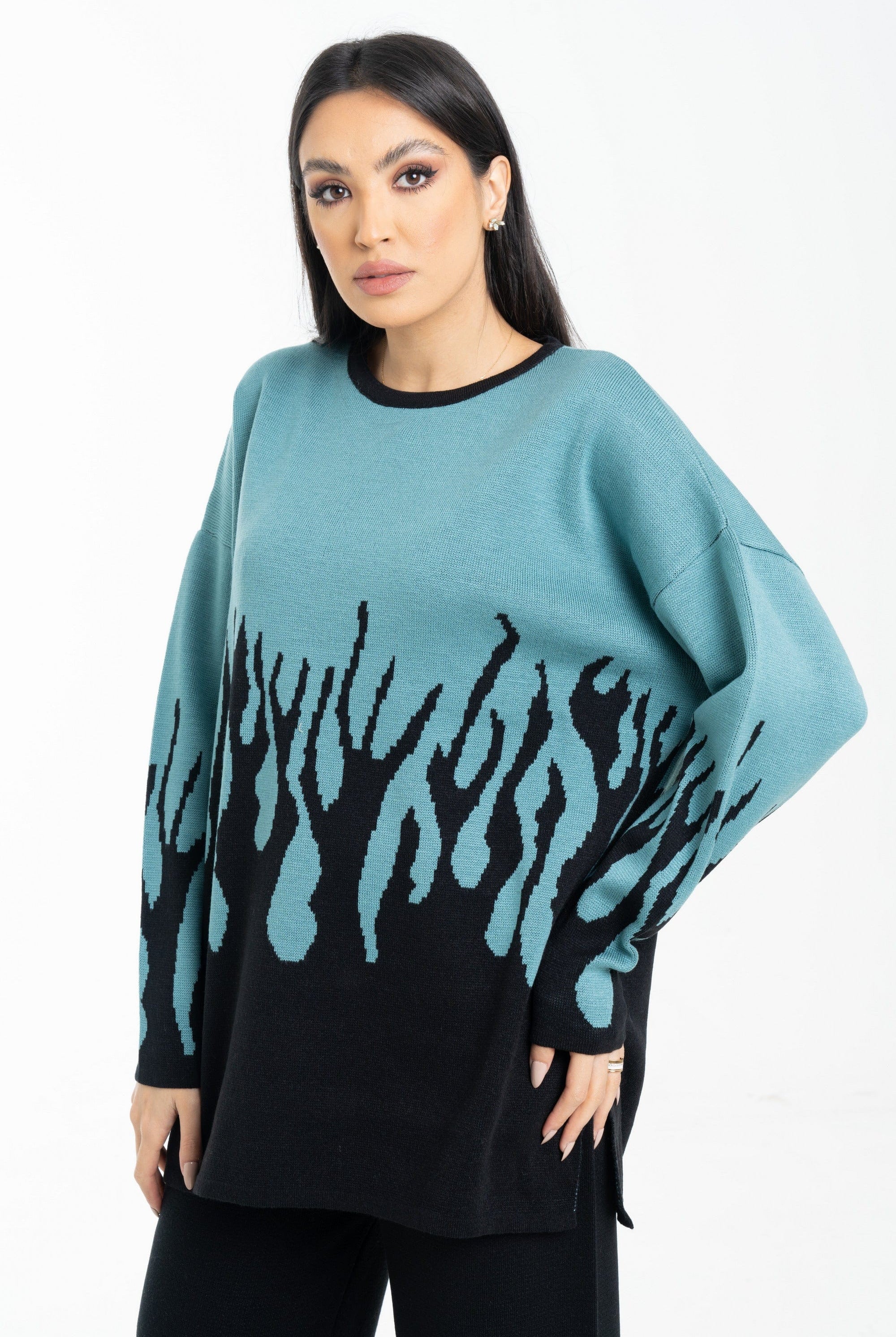 داليدرس بلوفر بيتي منقوش أوفر سايز كم طويل نسائي