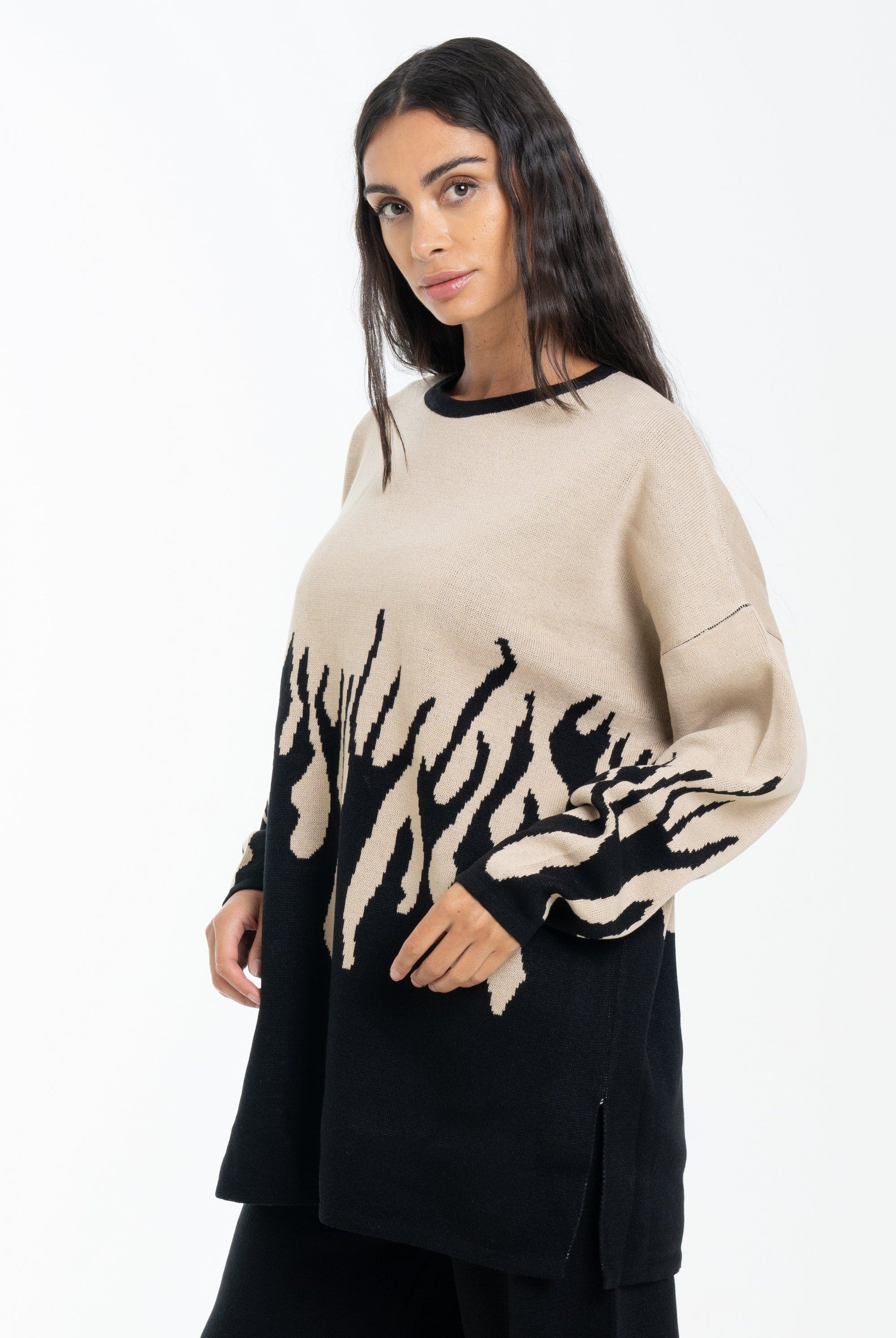 داليدرس بلوفر بيتي منقوش أوفر سايز كم طويل نسائي