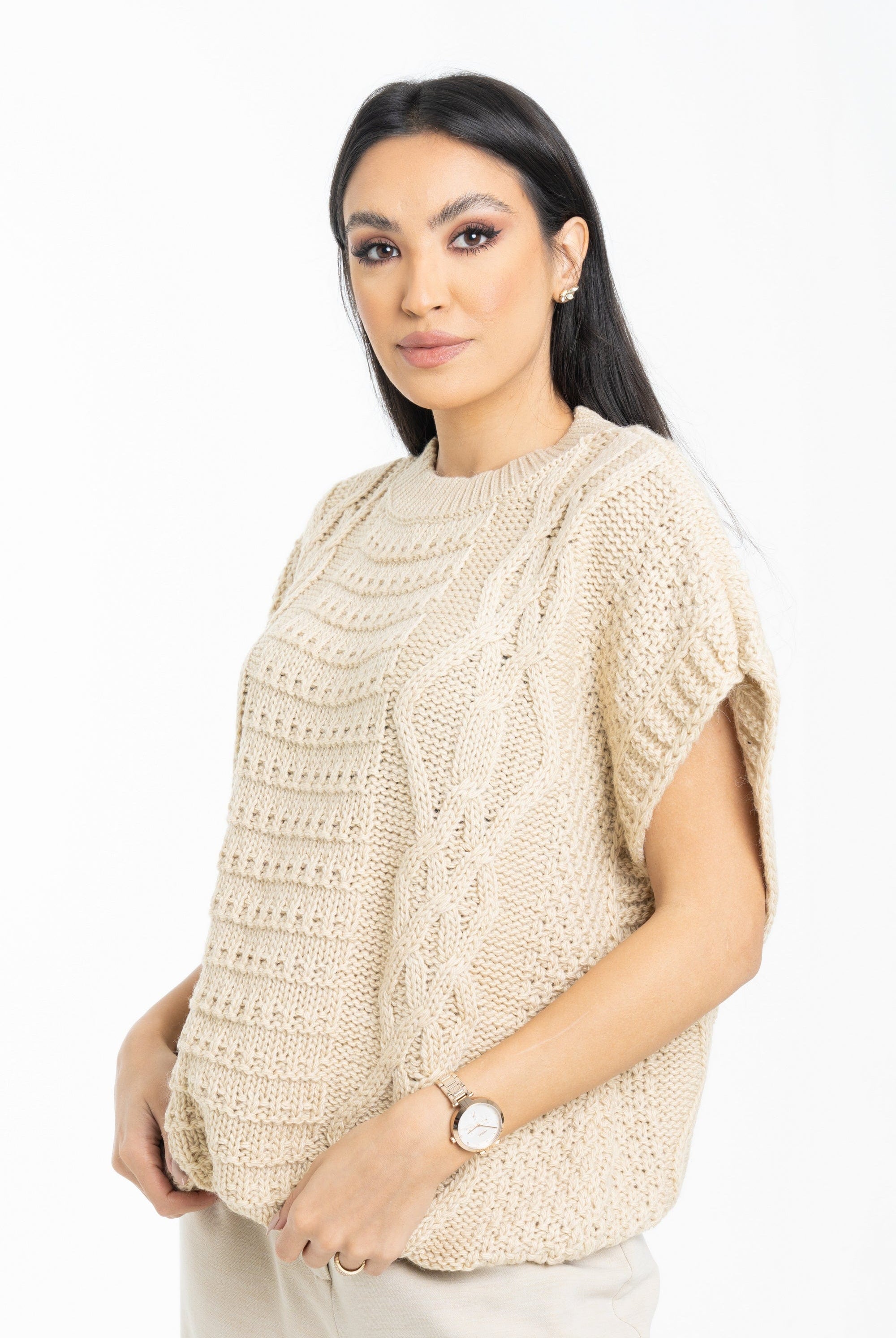 داليدرس كارديجان صوف مضفر كم قصير واسع نسائي