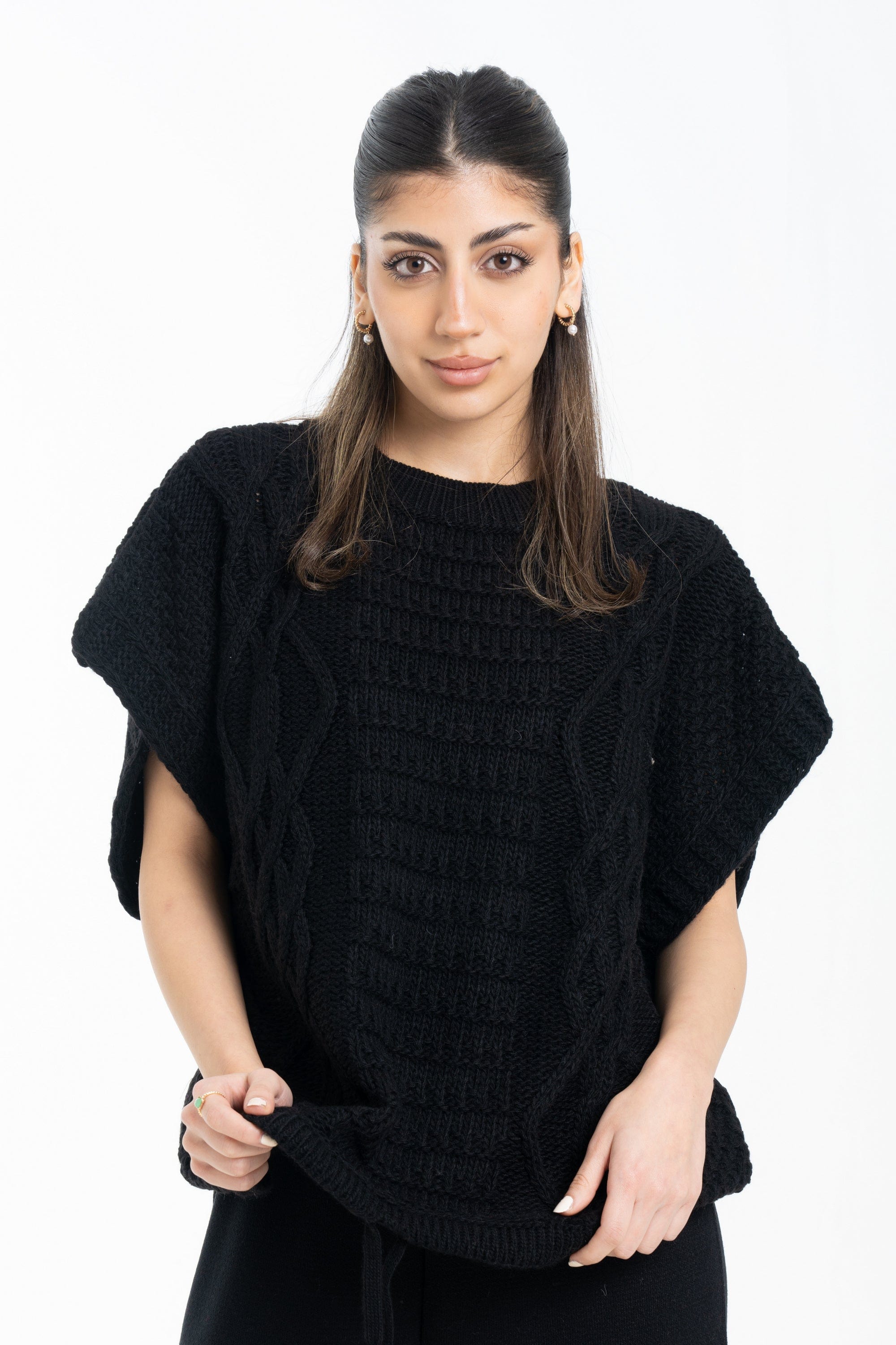 داليدرس كارديجان صوف مضفر كم قصير واسع نسائي