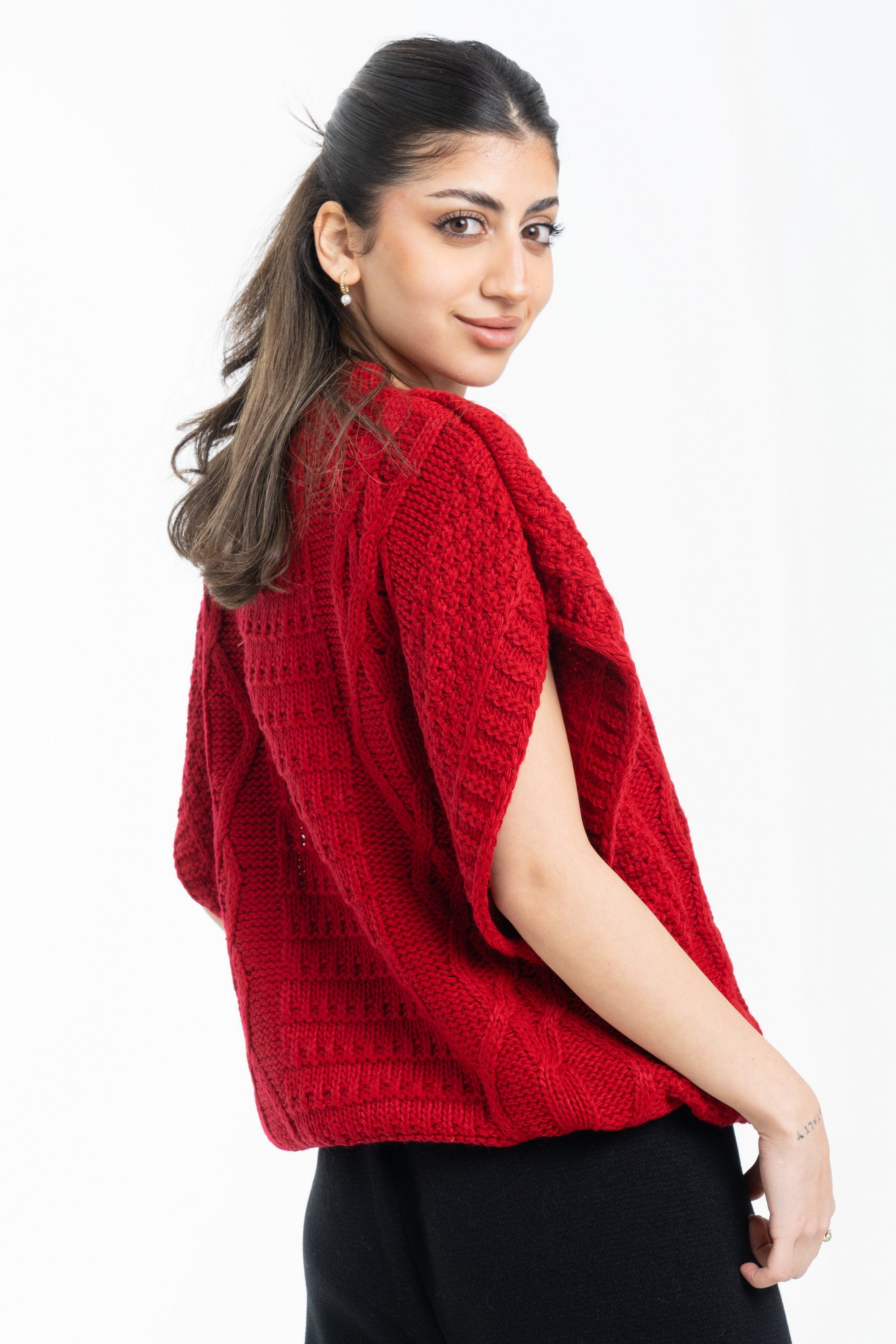 داليدرس كارديجان صوف مضفر كم قصير واسع نسائي