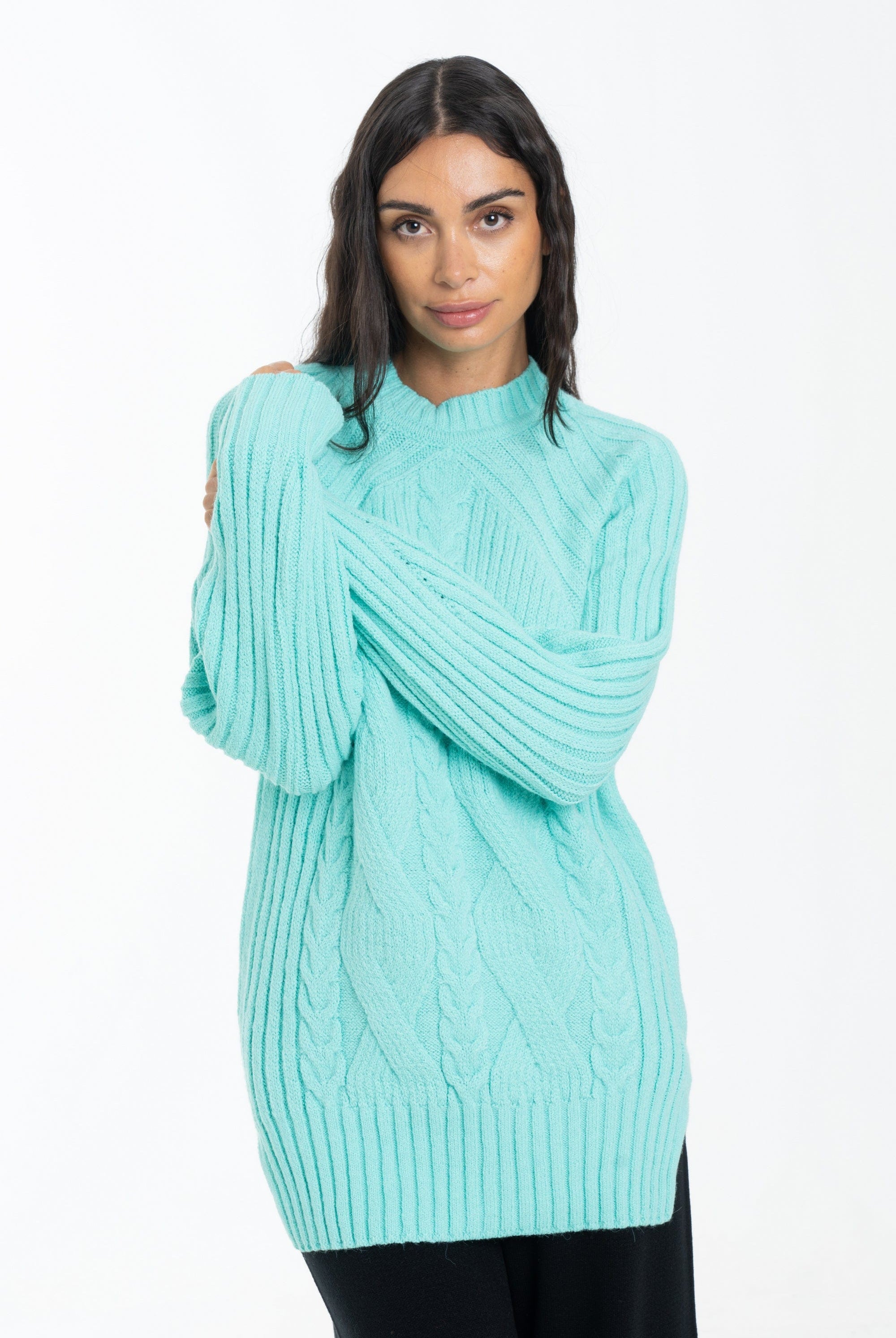 داليدرس بلوزة طويلة مضلعة كم طويل نسائي تركواز