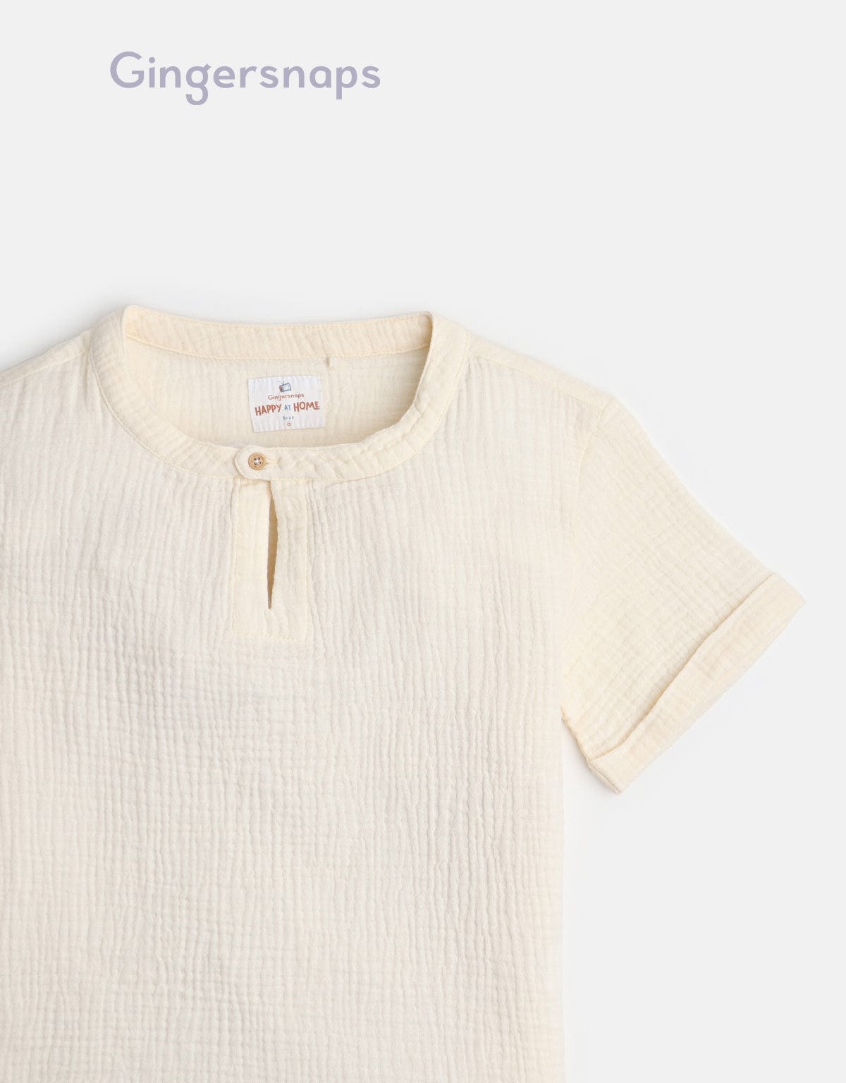 جينجرسنابس قميص بدون ياقه بكشكشة مزين بزرار واحد ولادي أوف وايت