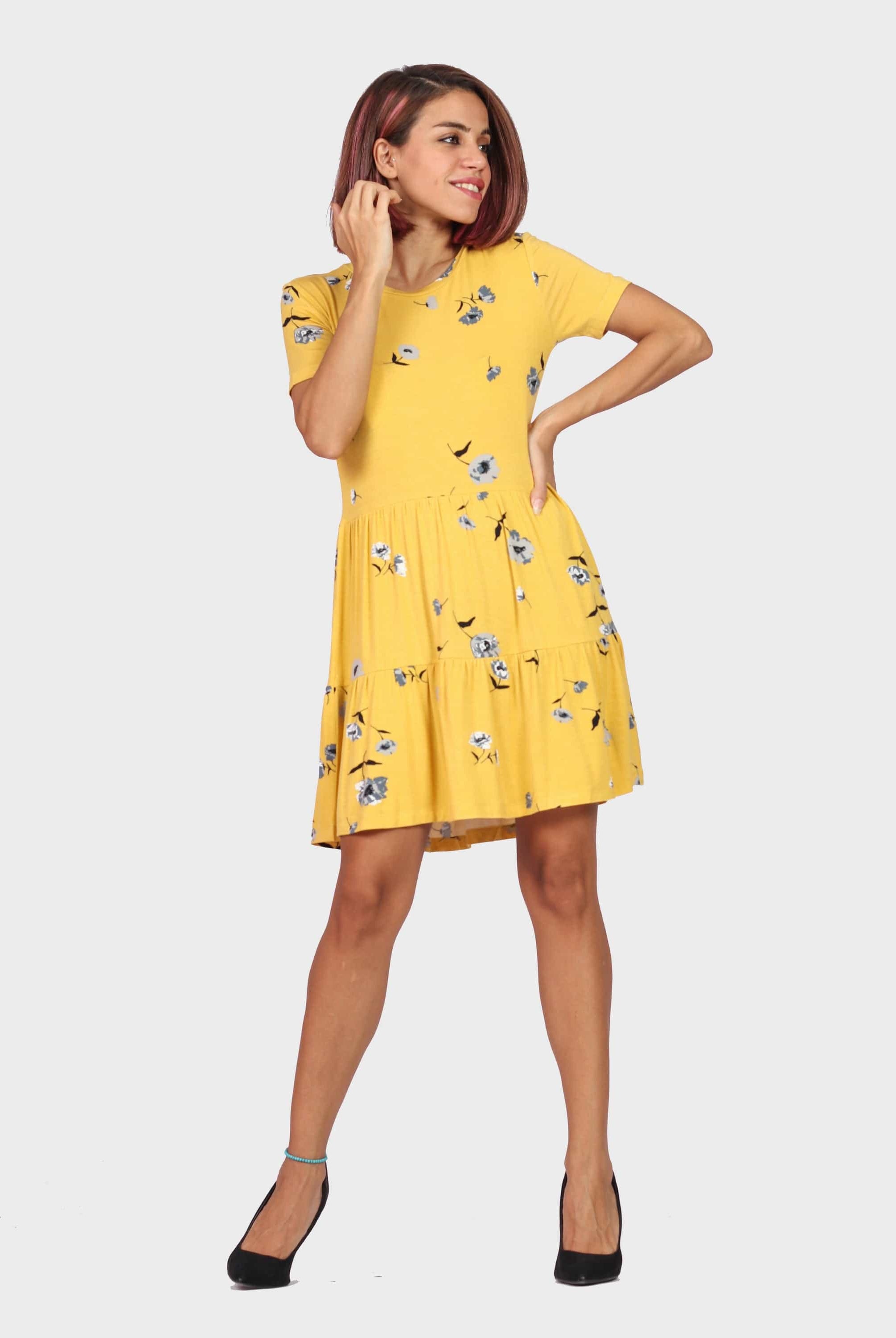 كيتشن فستان قصير مشجر نص كم